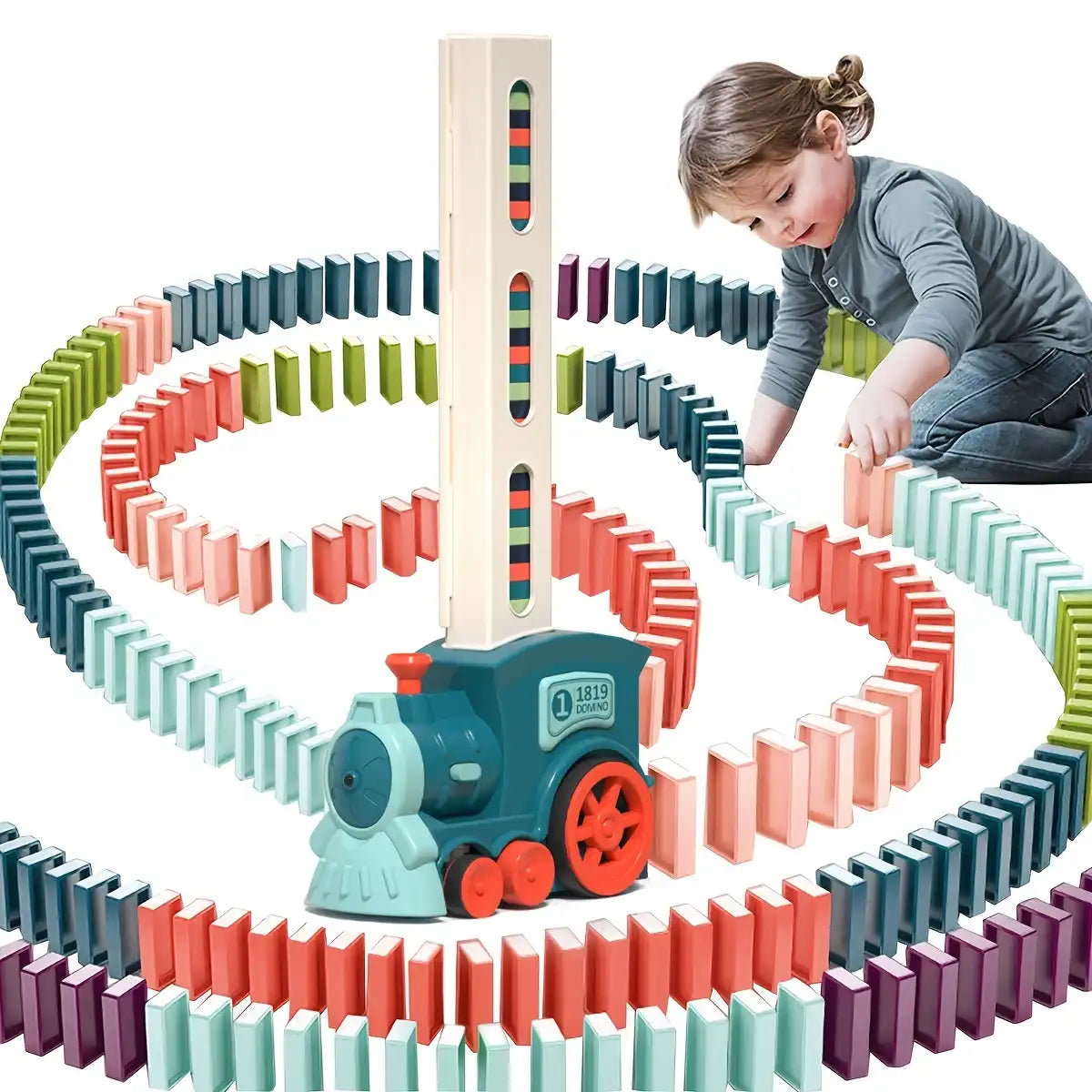 MEACAOFG Dominoes Train Fun Automatic Placement Stand-up Electric Train Educational Children's Toy Car Kids Games Domino Train Toys