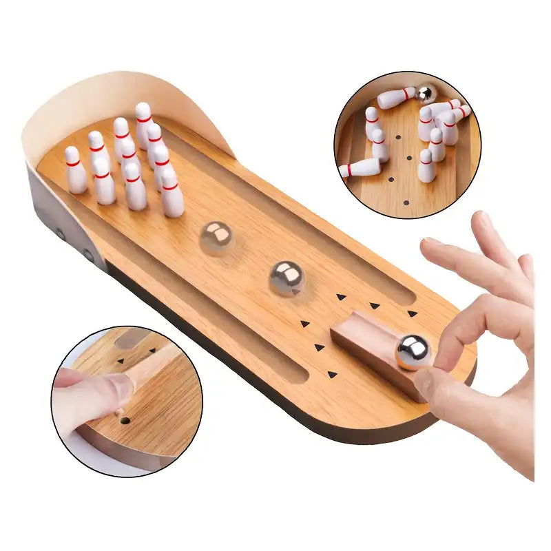 MEACAOFG Desktop Mini Bowling Game Set - Desktop Wooden Board, Bowling Shooting Game, Stress Relief Small Finger Toys, Fun Trick Gift