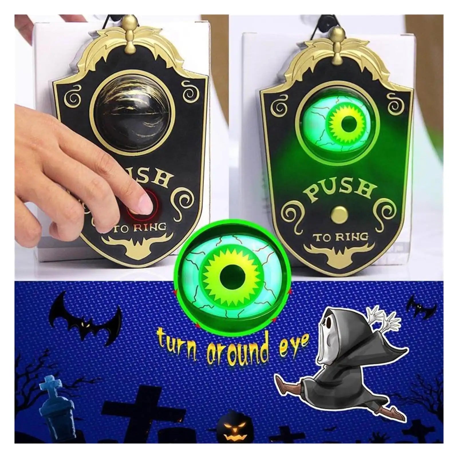MEACAOFG Halloween Door Bell Animated Eyeball Door Bell MEACAOFG Decor Outside Scary Light Up Witch Prop for Party Hau
