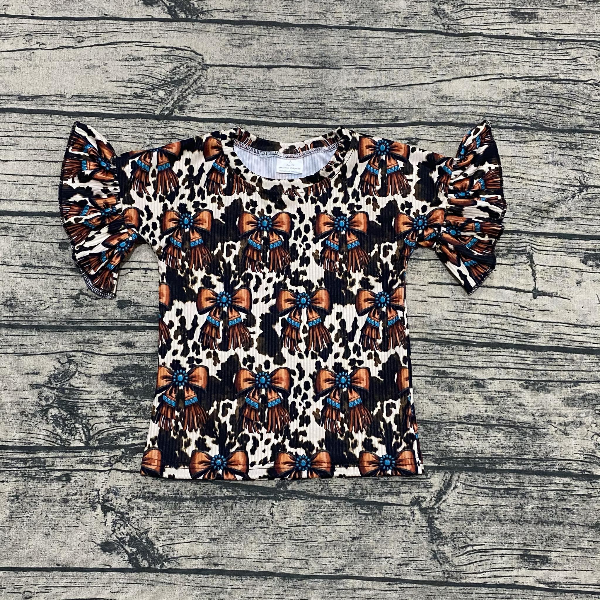 Western bow ribbed ruffle top