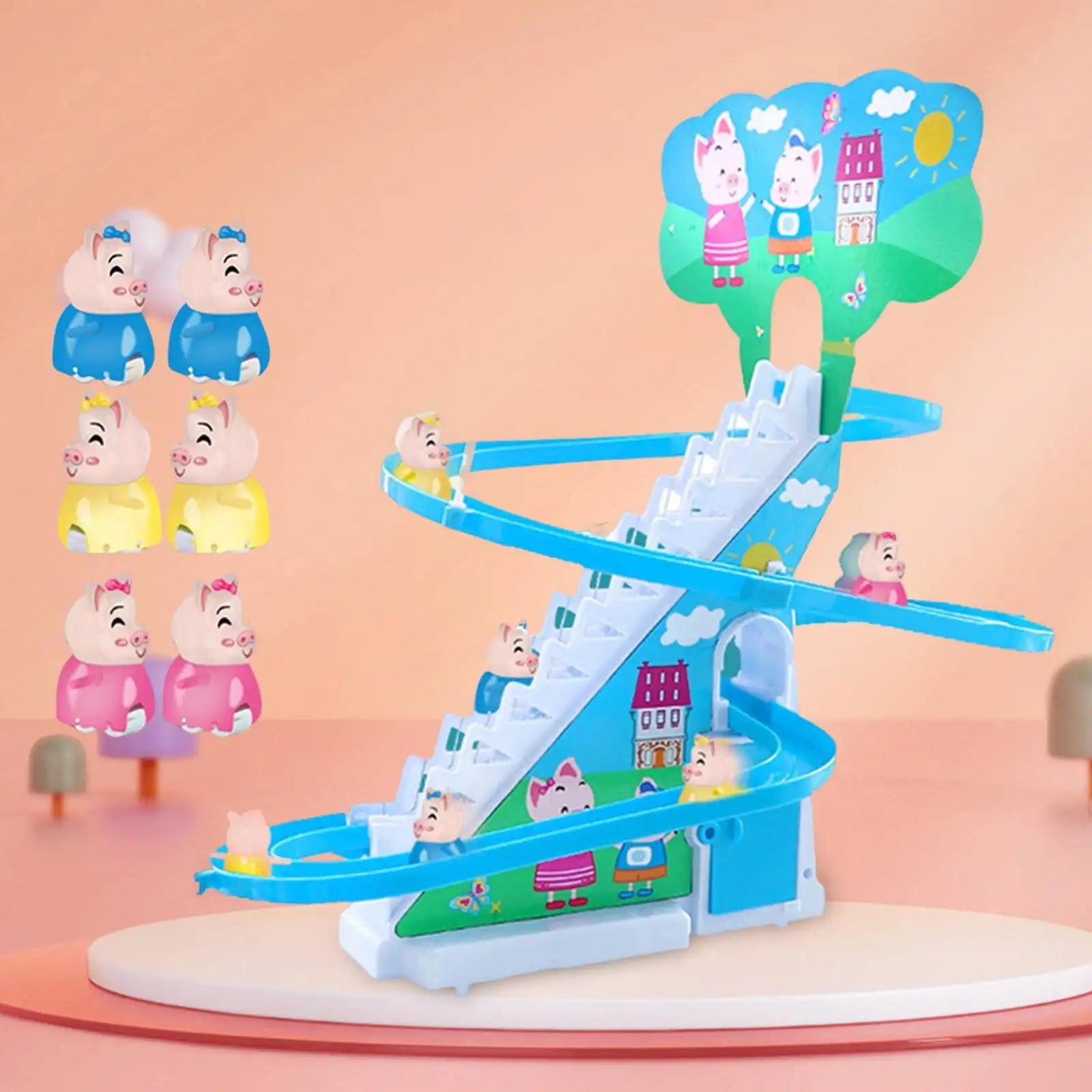 MEACAOFG Electric penguin piggy climbing stairs fully automatic slide assembled track duck on birthday toys