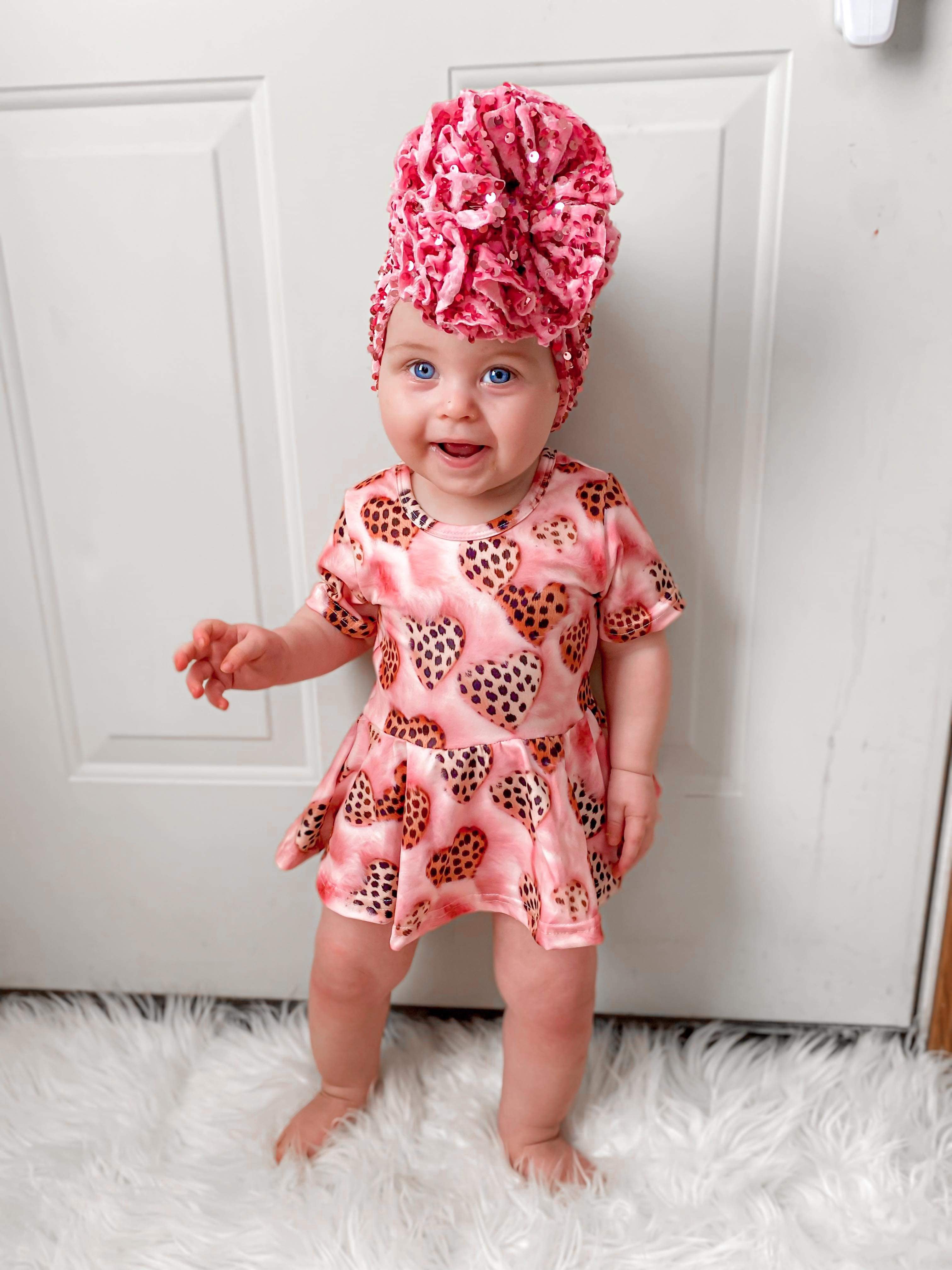 Leopard hearts skirted romper