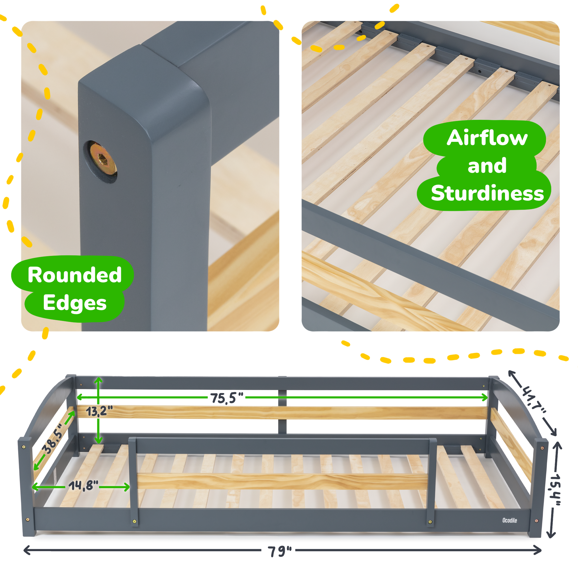 Twin Montessori Floor Bed with Safety Guardrails