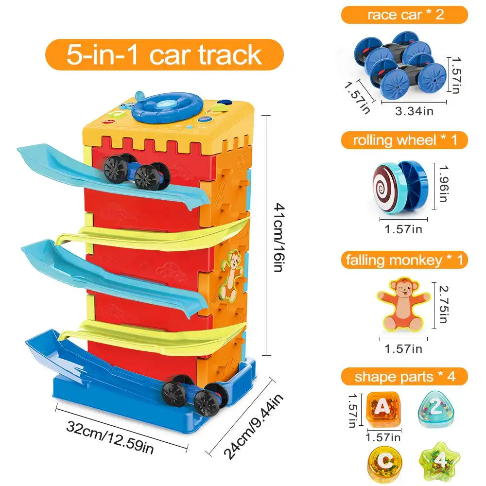 MEACAOFG 5-in-1 Activity Cube Toys, Race Car Ramp Track,Toddler Toys, Montessori Stem Educational Cars