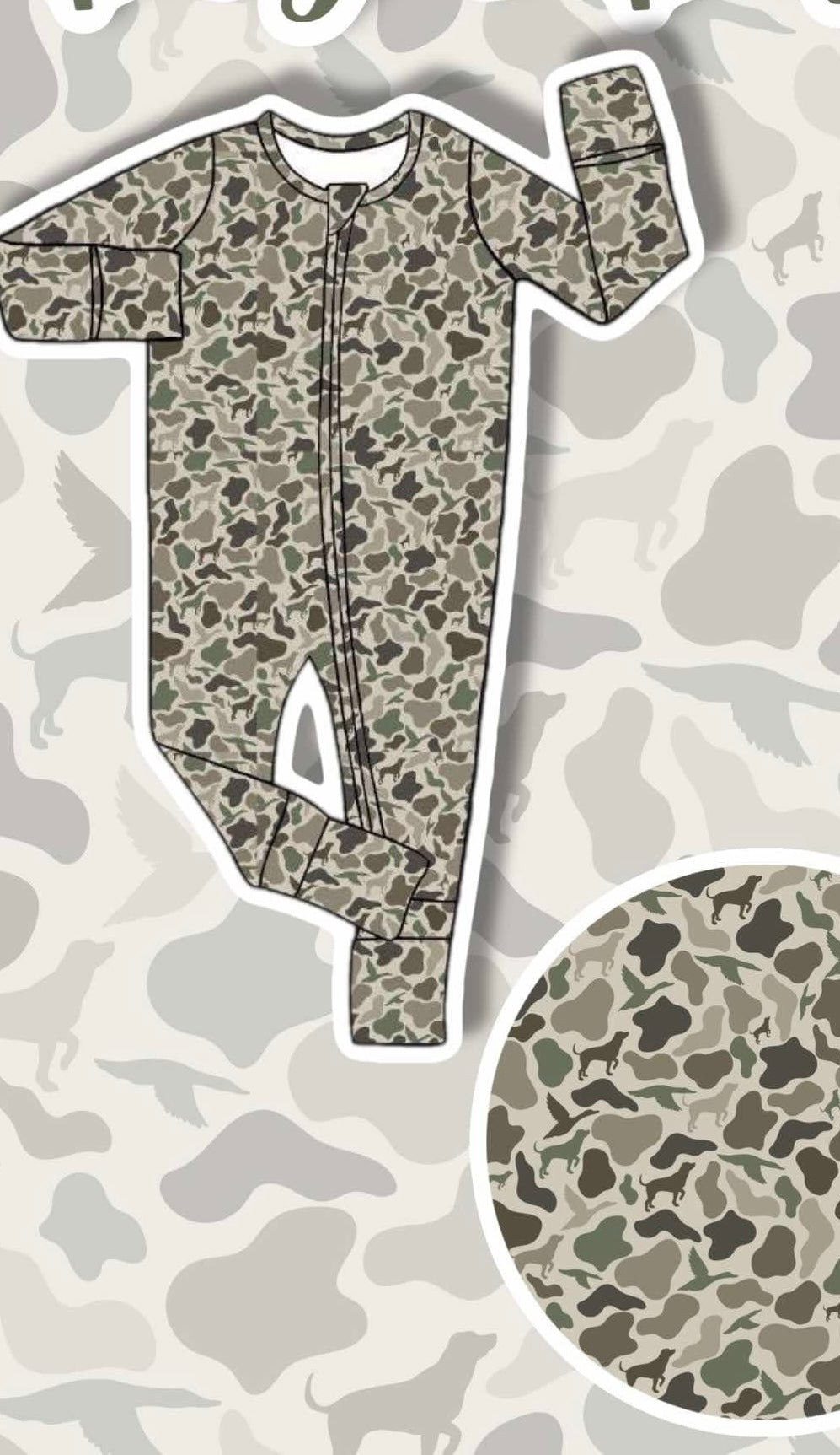 duck camo bamboo zip sleeper 220 GSM- TRUE TO SIZE