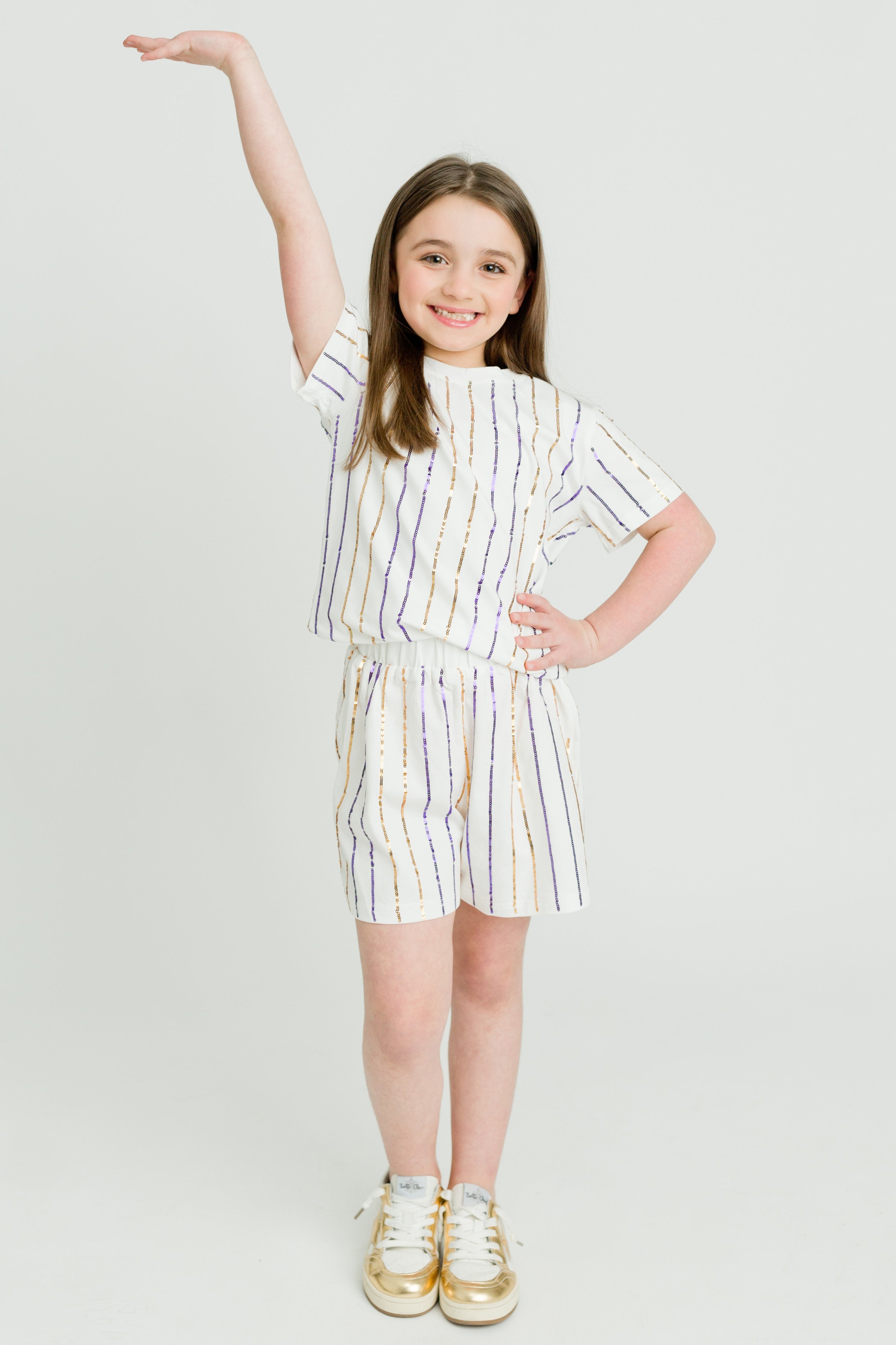 Purple and Gold Sequin Striped Kid Shirt