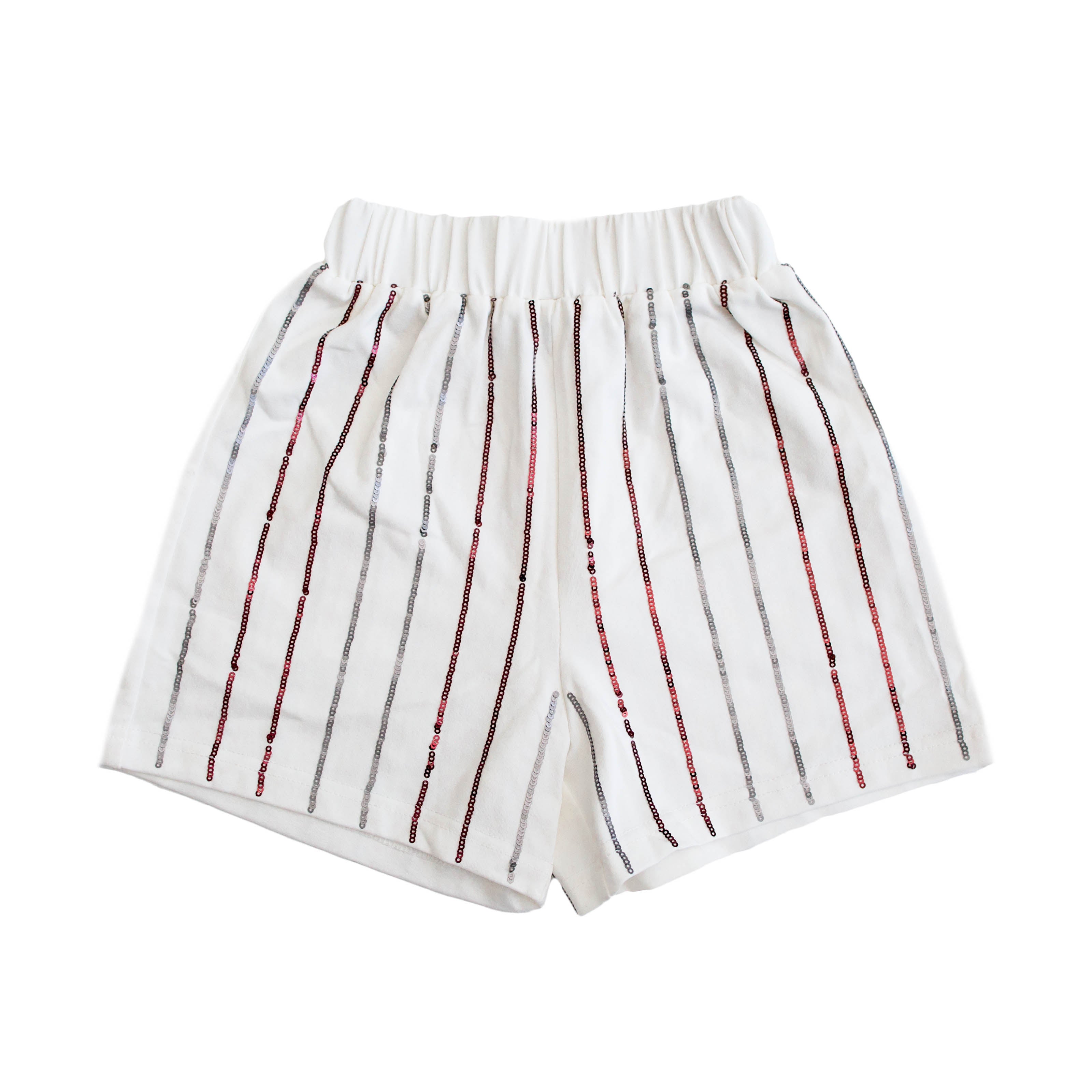 Maroon and Silver Sequin Striped Shorts