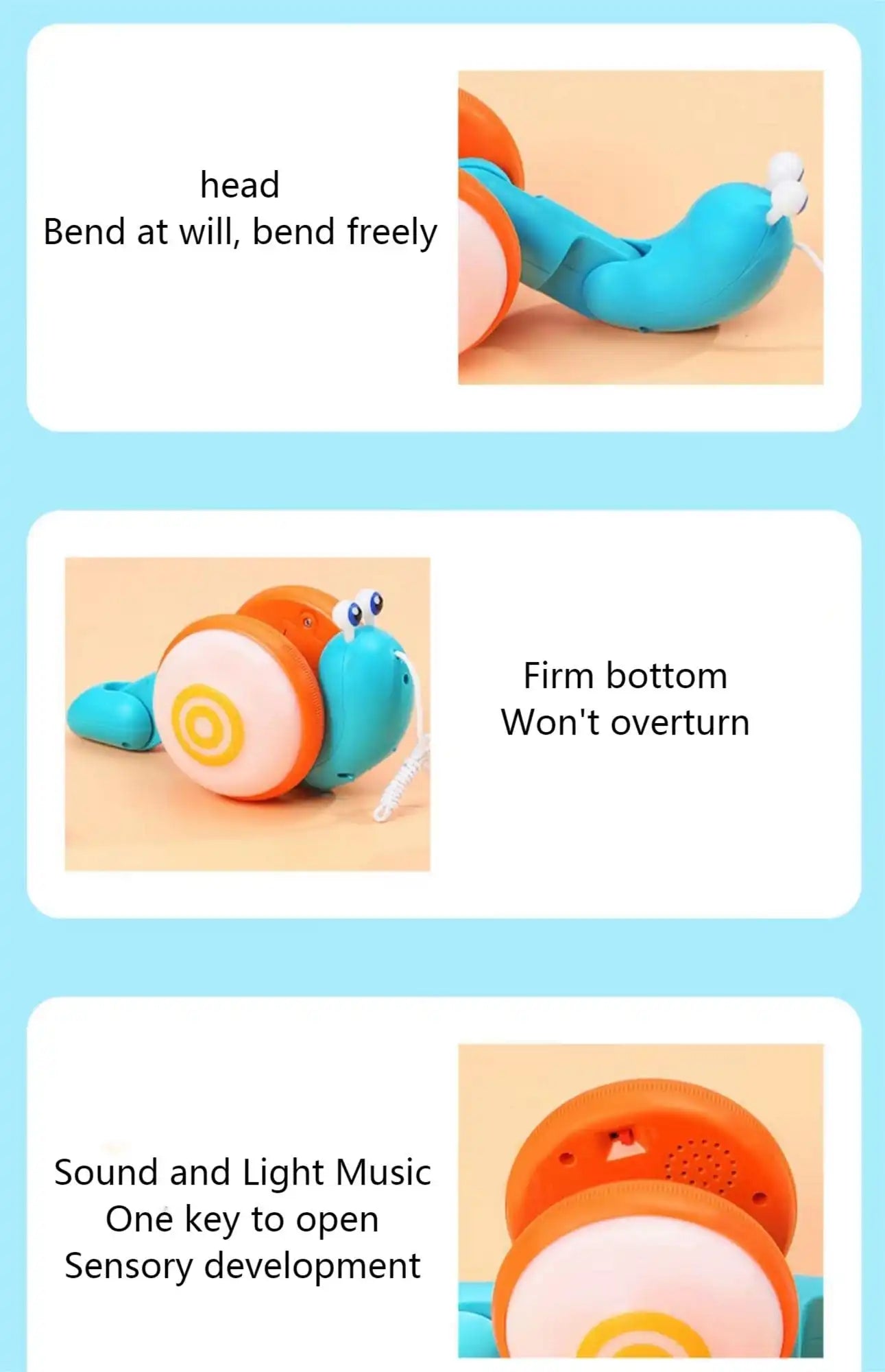 MEACAOFG Snail leash toys electric reptile fibre rope luminous 1-2 years old 3 children educational boys girls baby net red