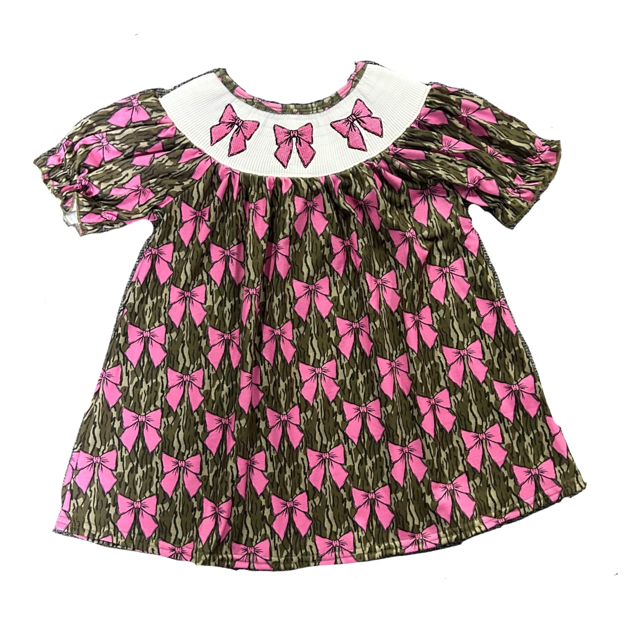 Smocked camo bows Dress