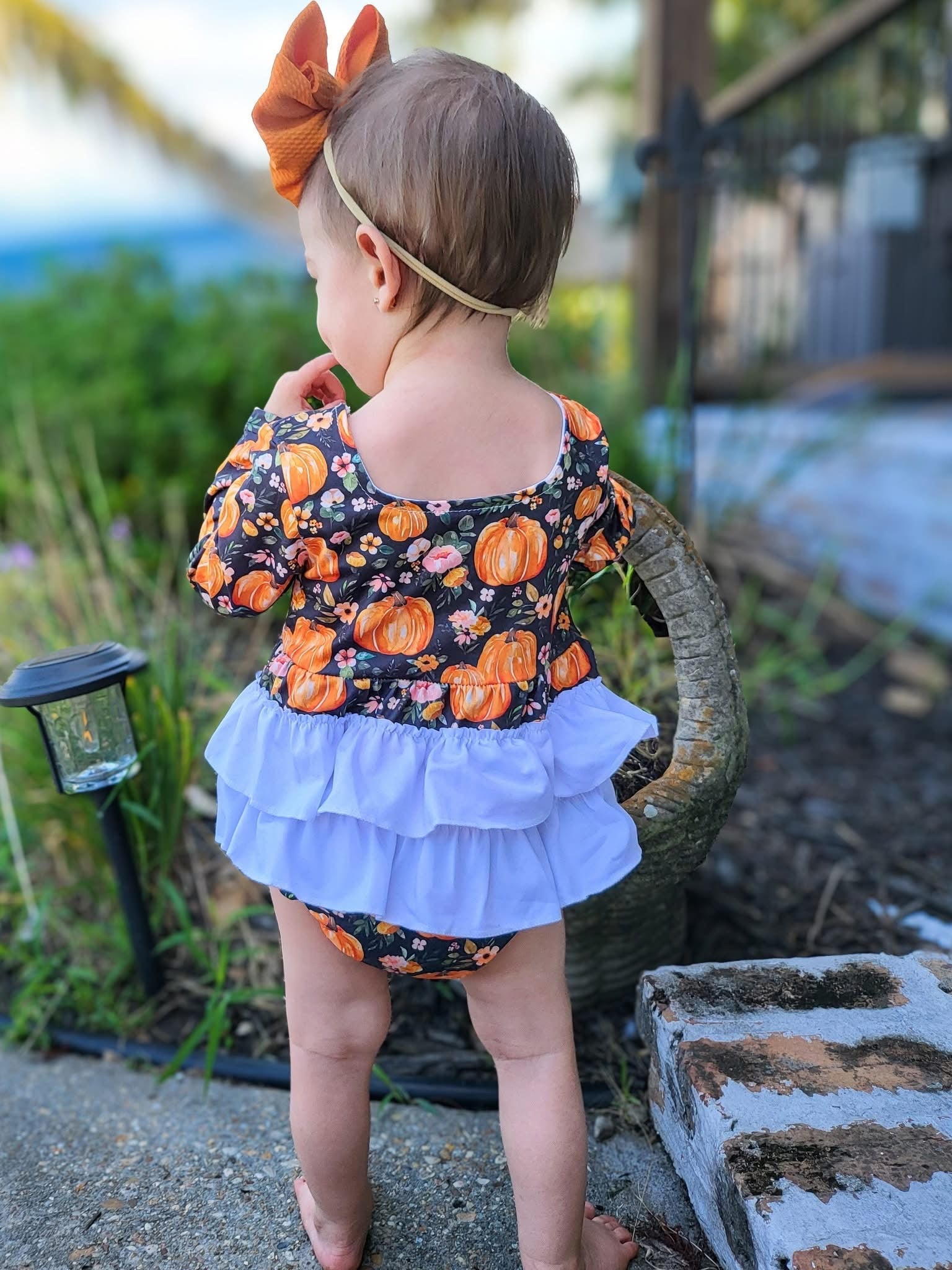Fall pumpkins ruffle romper