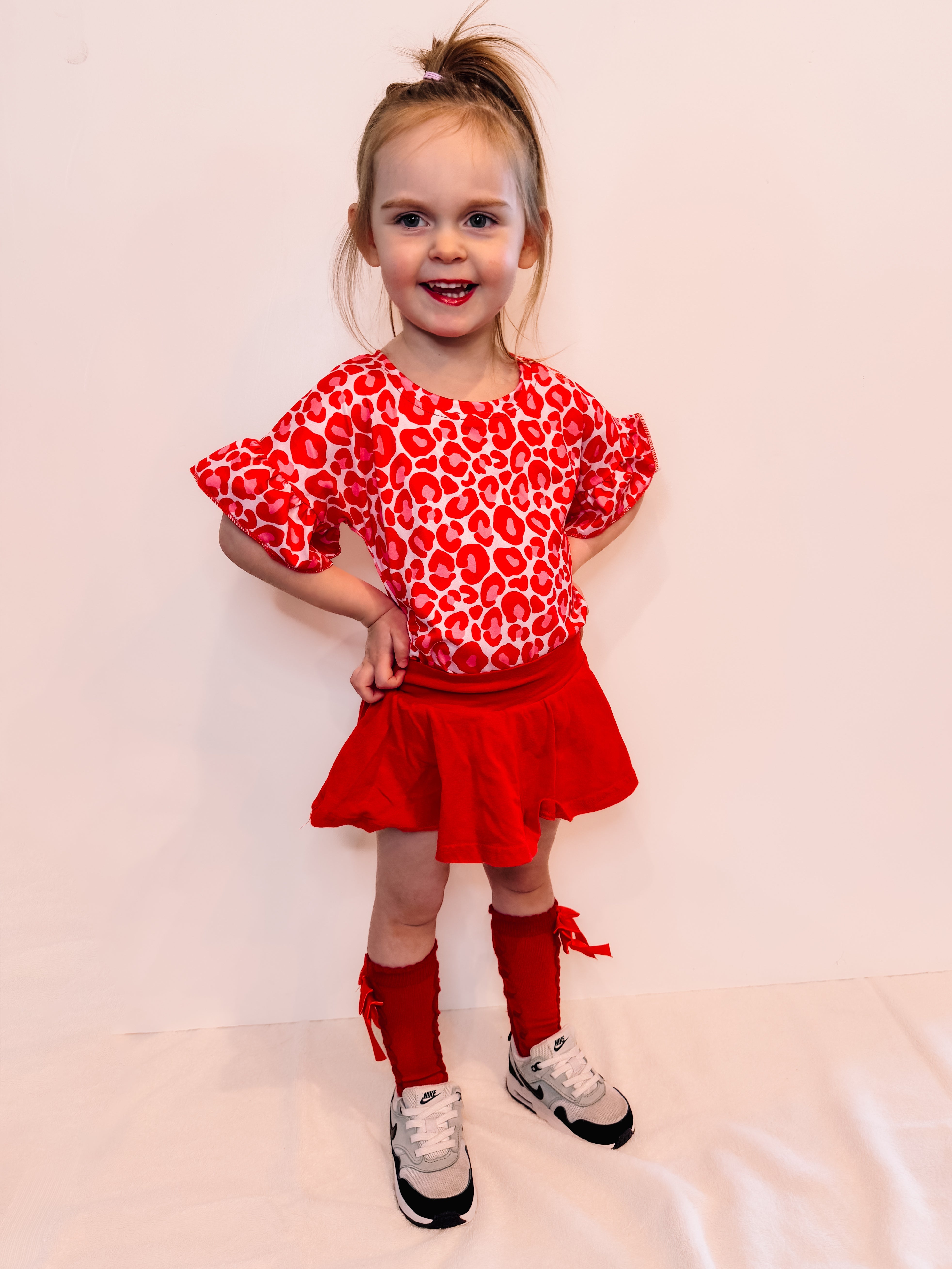 Red leopard ruffle top