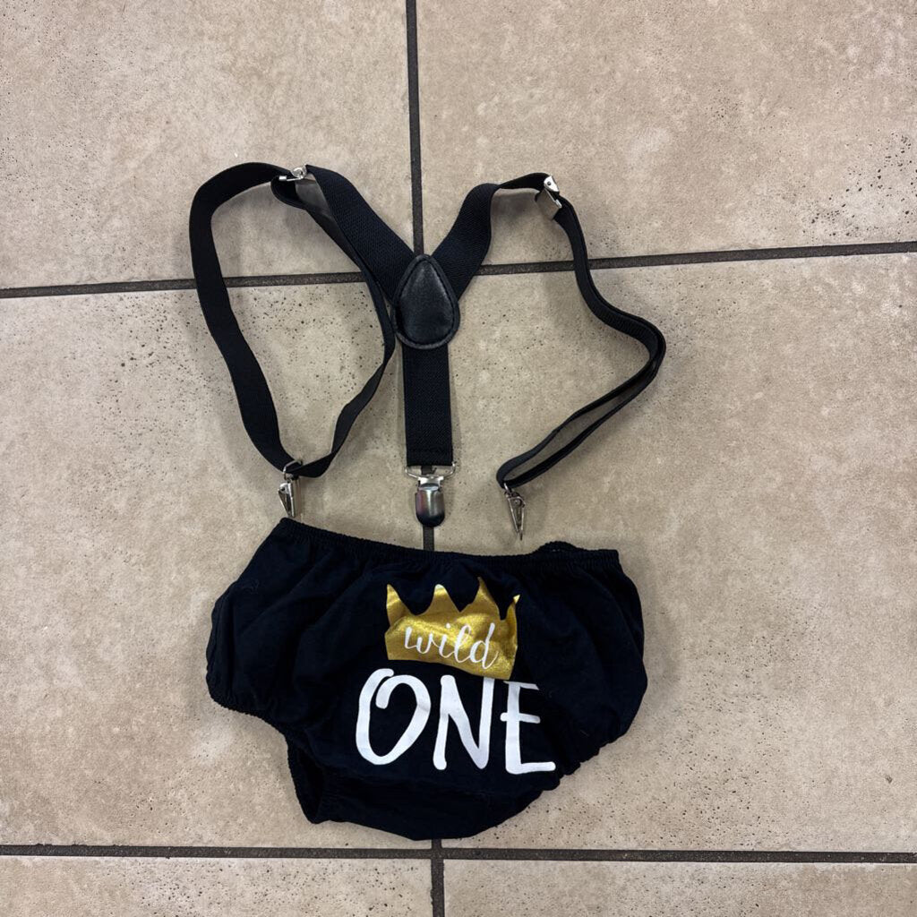 *1st Birthday Boy Crown w/ Suspenders & Bottoms