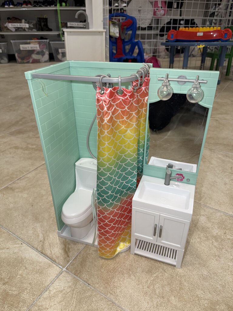 Bathroom Play Set with Shower and Light-up Vanity for 18" Doll