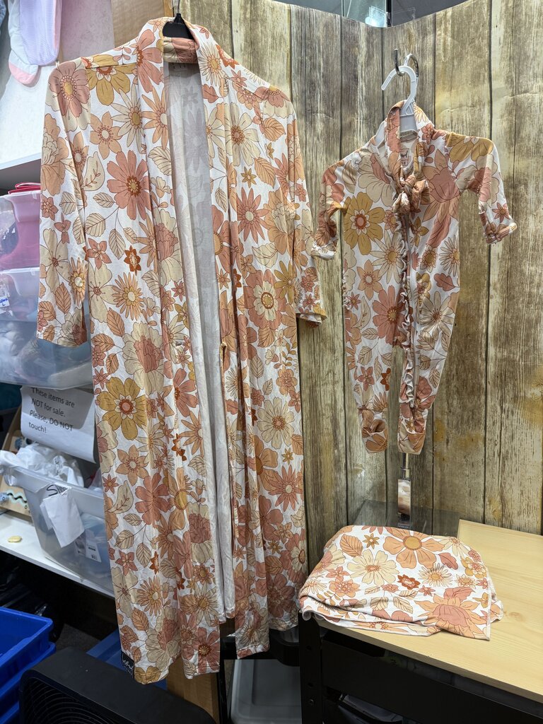 4 Pc Bamboo Nursing Robe, Sleeper, Swaddle Blanket, Headband