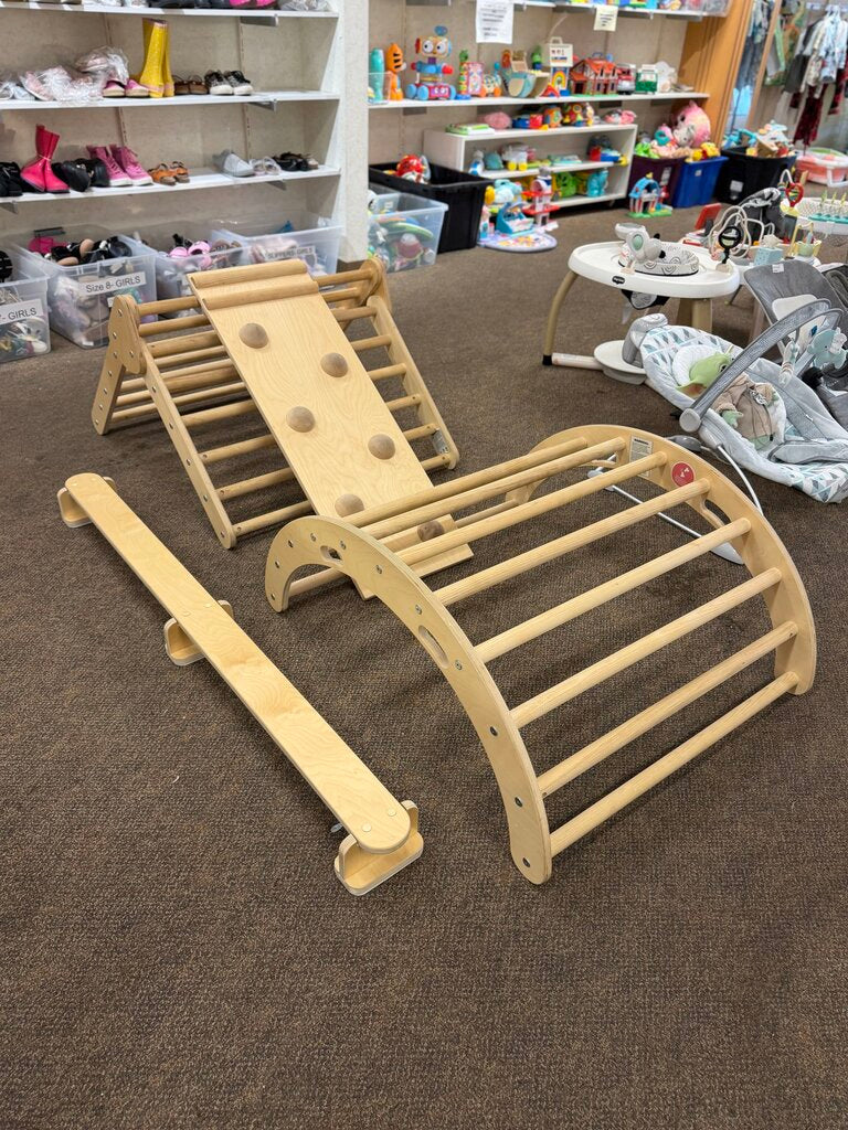 *4 Pc Wood Climbing Set & Balance Beam