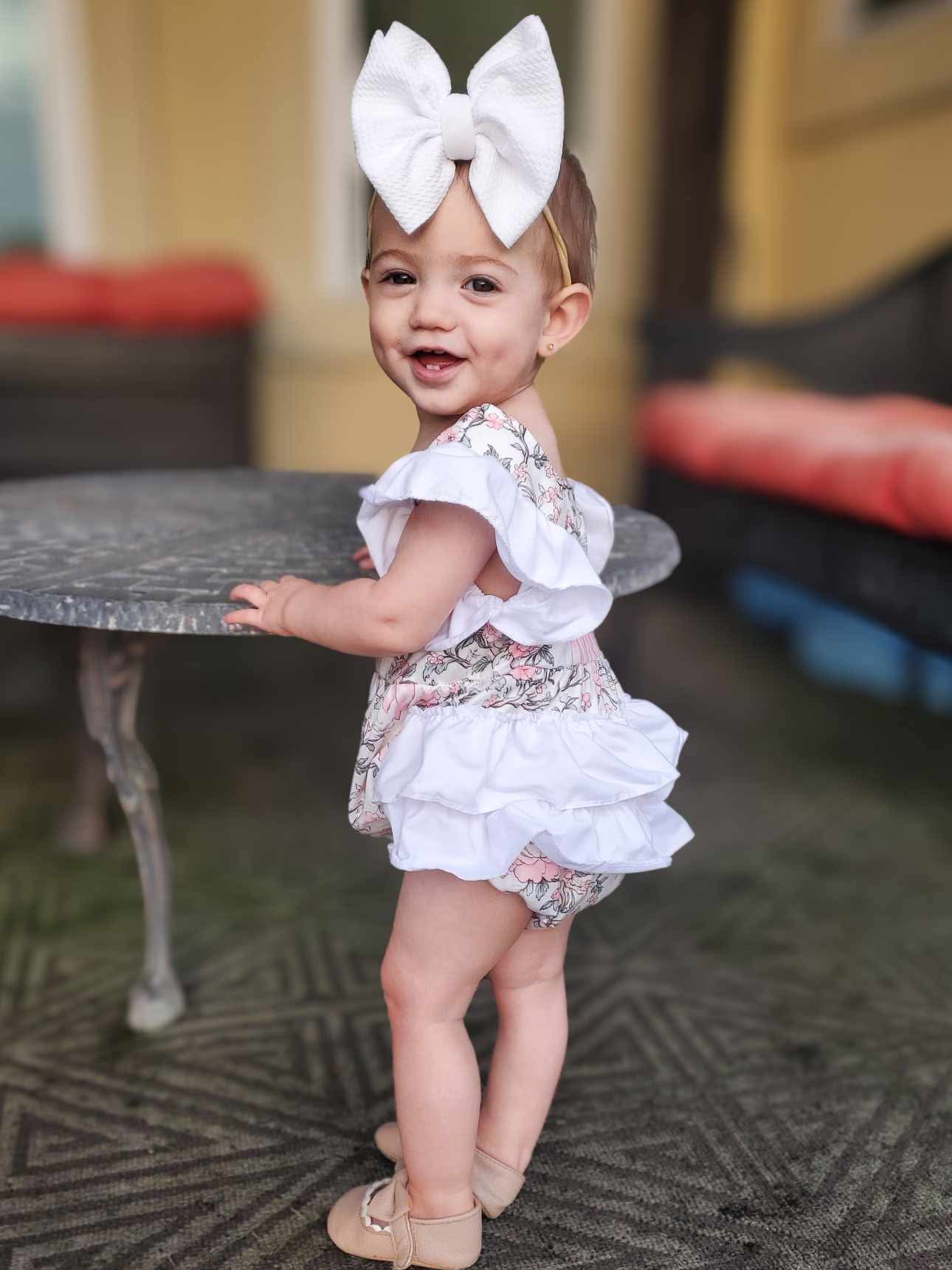 Floral bows ruffle romper