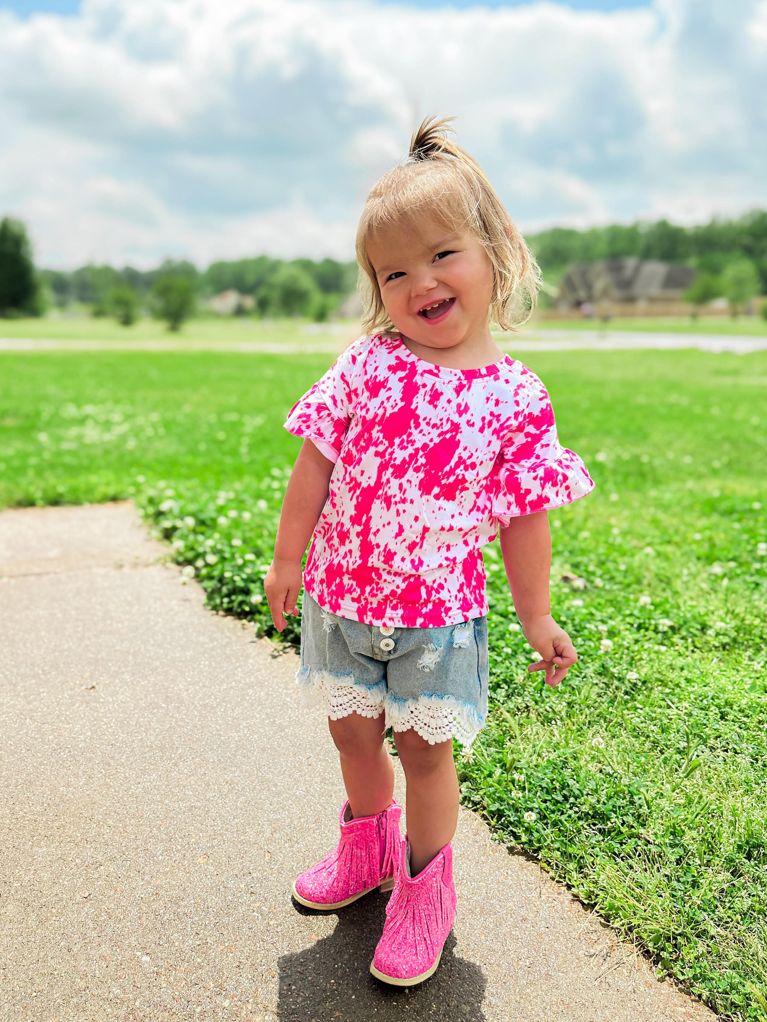 Pink cowhide ruffle top