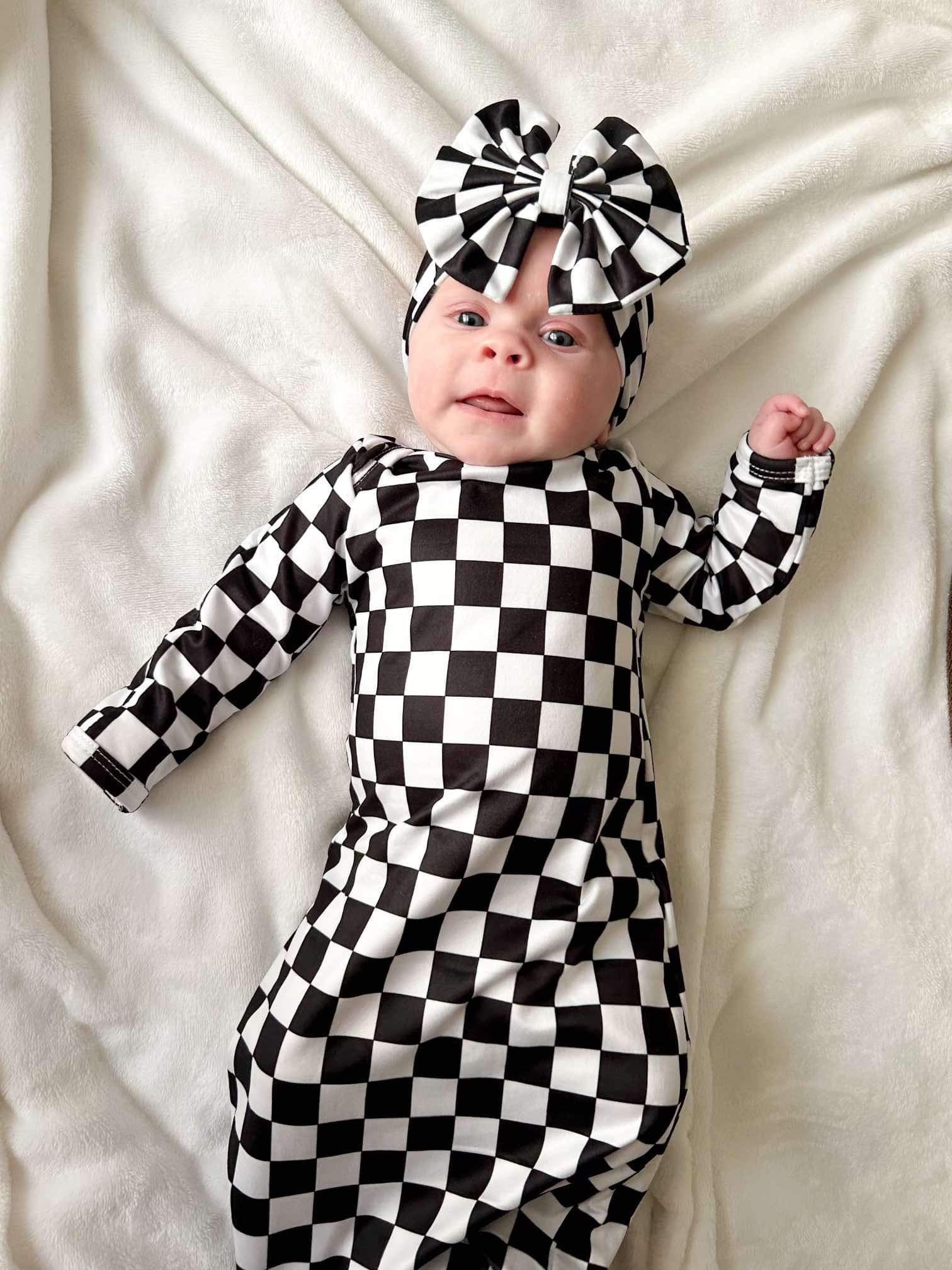 checkered knotted gown and headband set