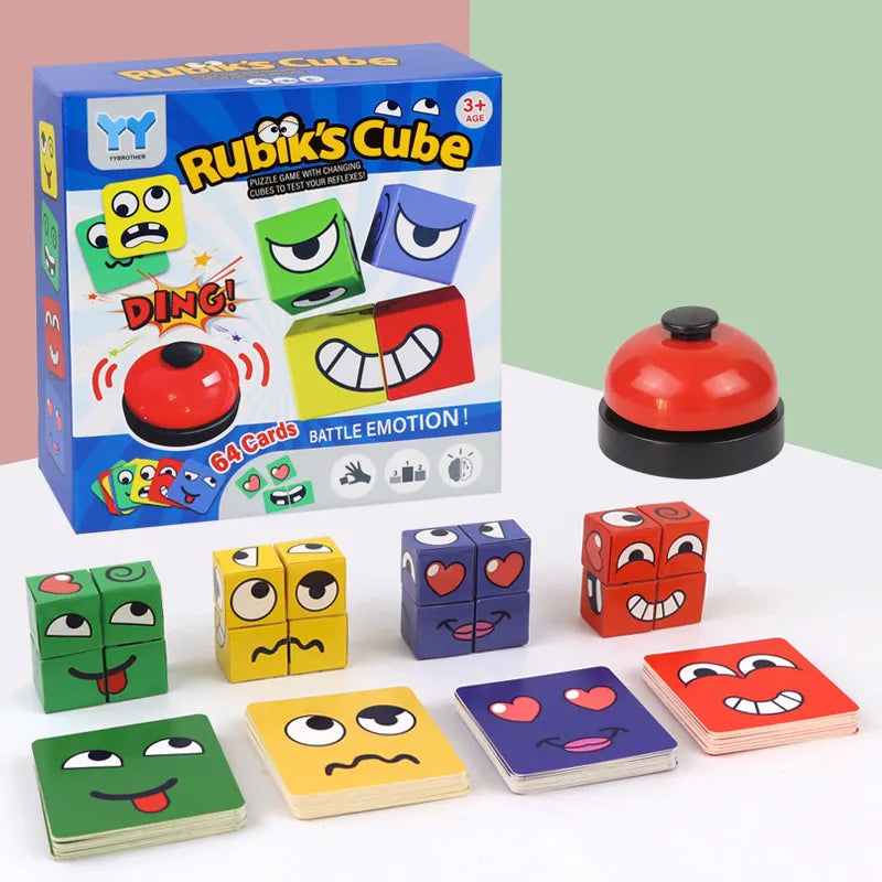 MEACAOFG Kids Face Change Expression Puzzle Building Blocks Montessori Cube Table Game Toy Early Educational Toys for Children Gifts