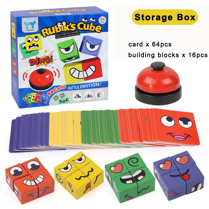 MEACAOFG Kids Face Change Expression Puzzle Building Blocks Montessori Cube Table Game Toy Early Educational Toys for Children Gifts