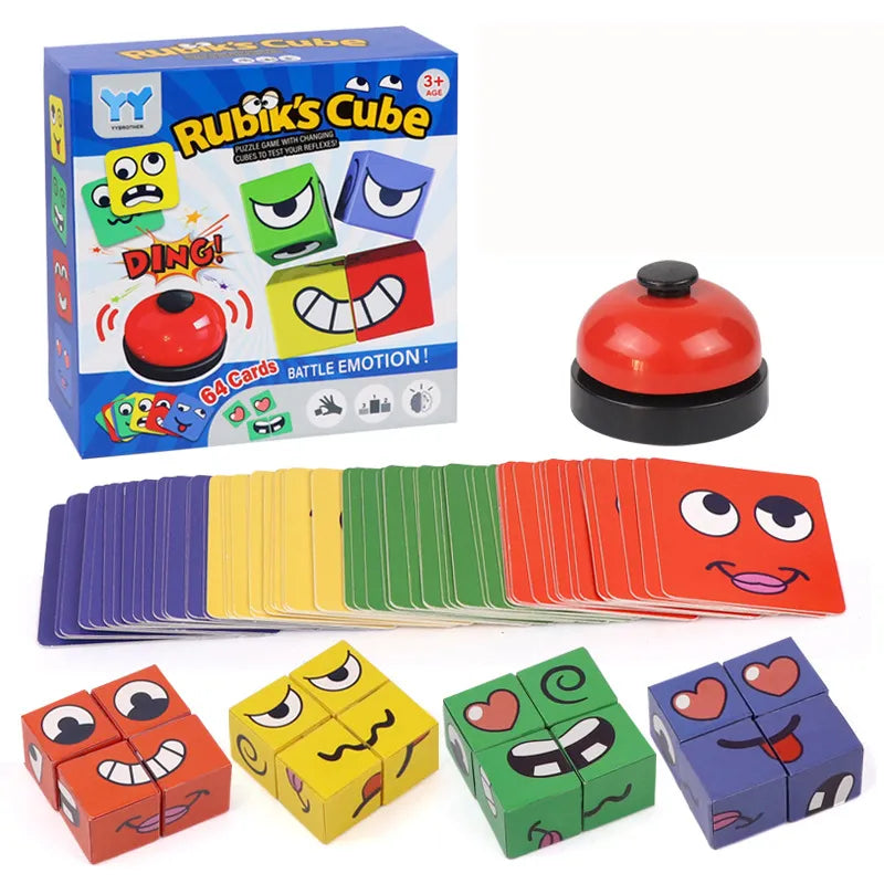 MEACAOFG Kids Face Change Expression Puzzle Building Blocks Montessori Cube Table Game Toy Early Educational Toys for Children Gifts