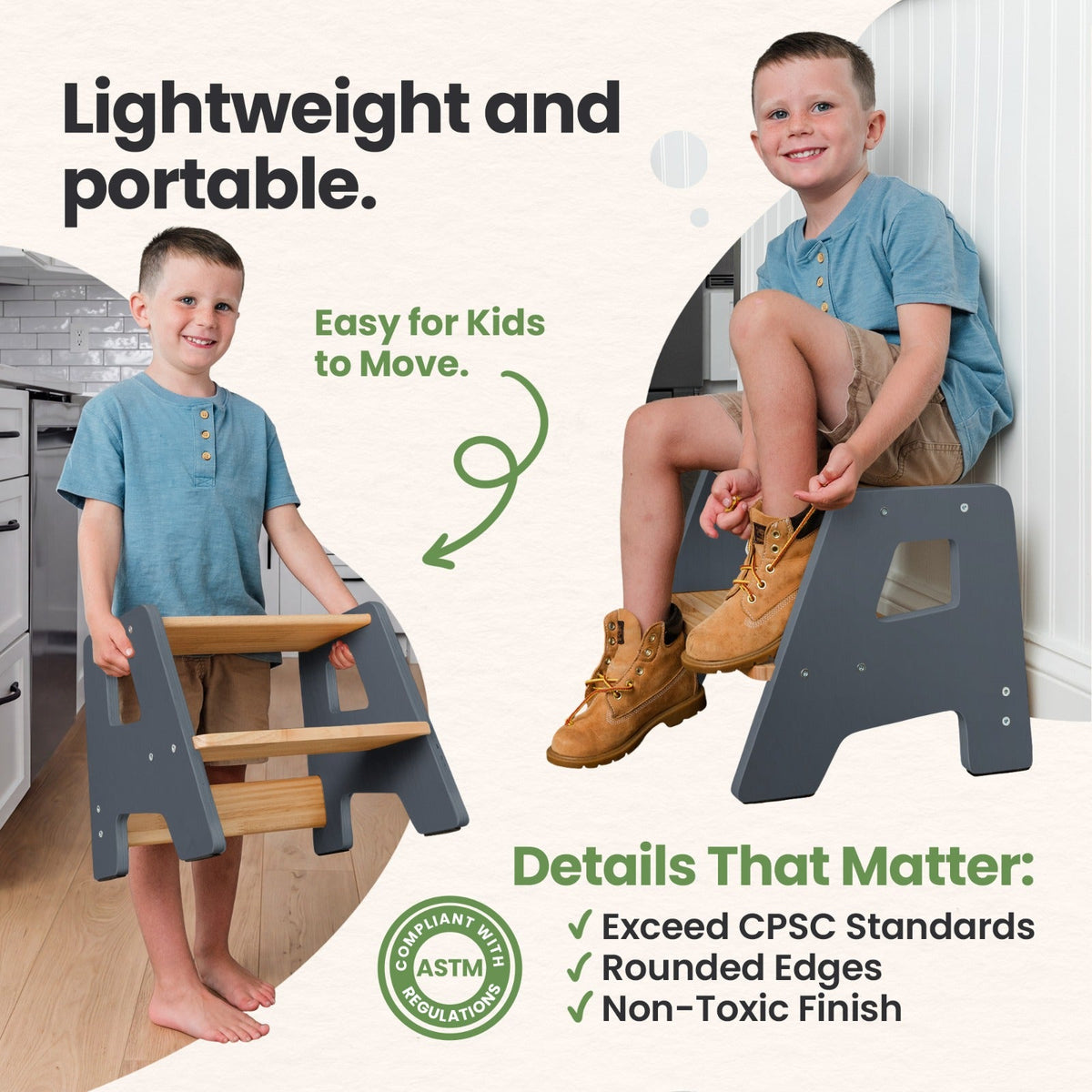 2-Step Wooden Stool for Toddlers(Step Stool for Children Ages 2+)