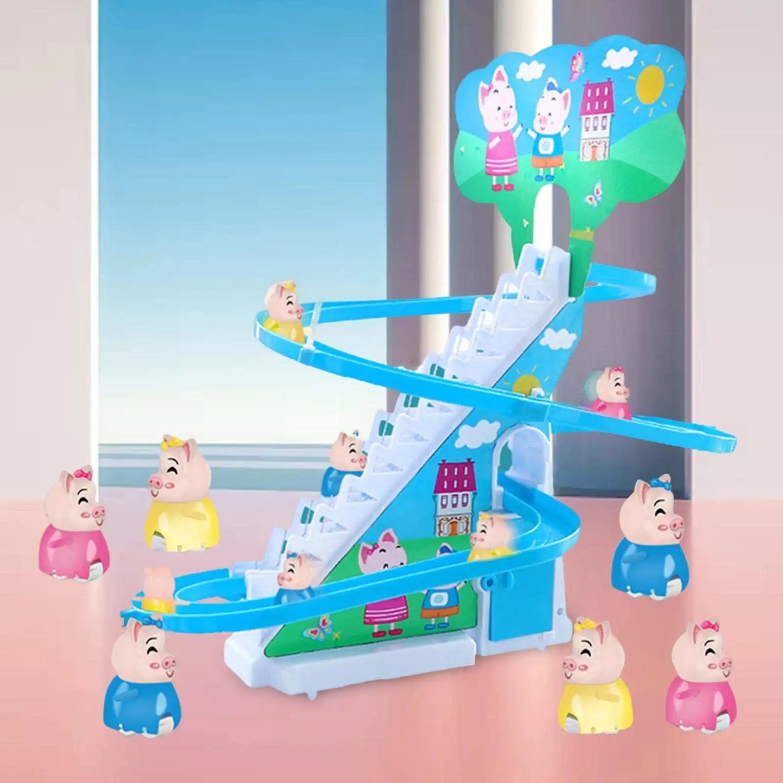 MEACAOFG Electric penguin piggy climbing stairs fully automatic slide assembled track duck on birthday toys