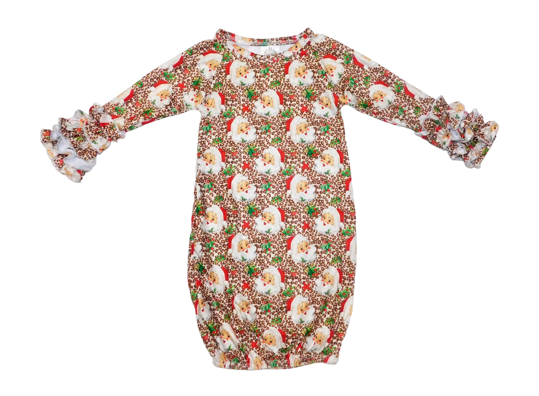 Vintage leopard Santa ruffle gown