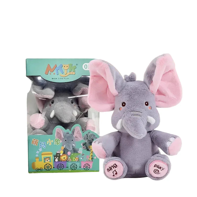 EACAOFG Peek-a-Boo Animated Plush Toy - Singing & Hiding Elephant/Bear Companion - Interactive Musical Stuffed Animal for Baby & Toddler