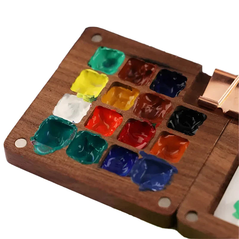 MEACAOFG paint box Walnut Raw Material Box Mini Portable Drawing Board Travel Sketching Carry-on Walnut Box with Grid Set