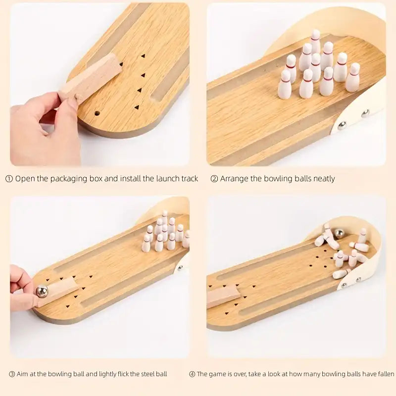 MEACAOFG Desktop Mini Bowling Game Set - Desktop Wooden Board, Bowling Shooting Game, Stress Relief Small Finger Toys, Fun Trick Gift