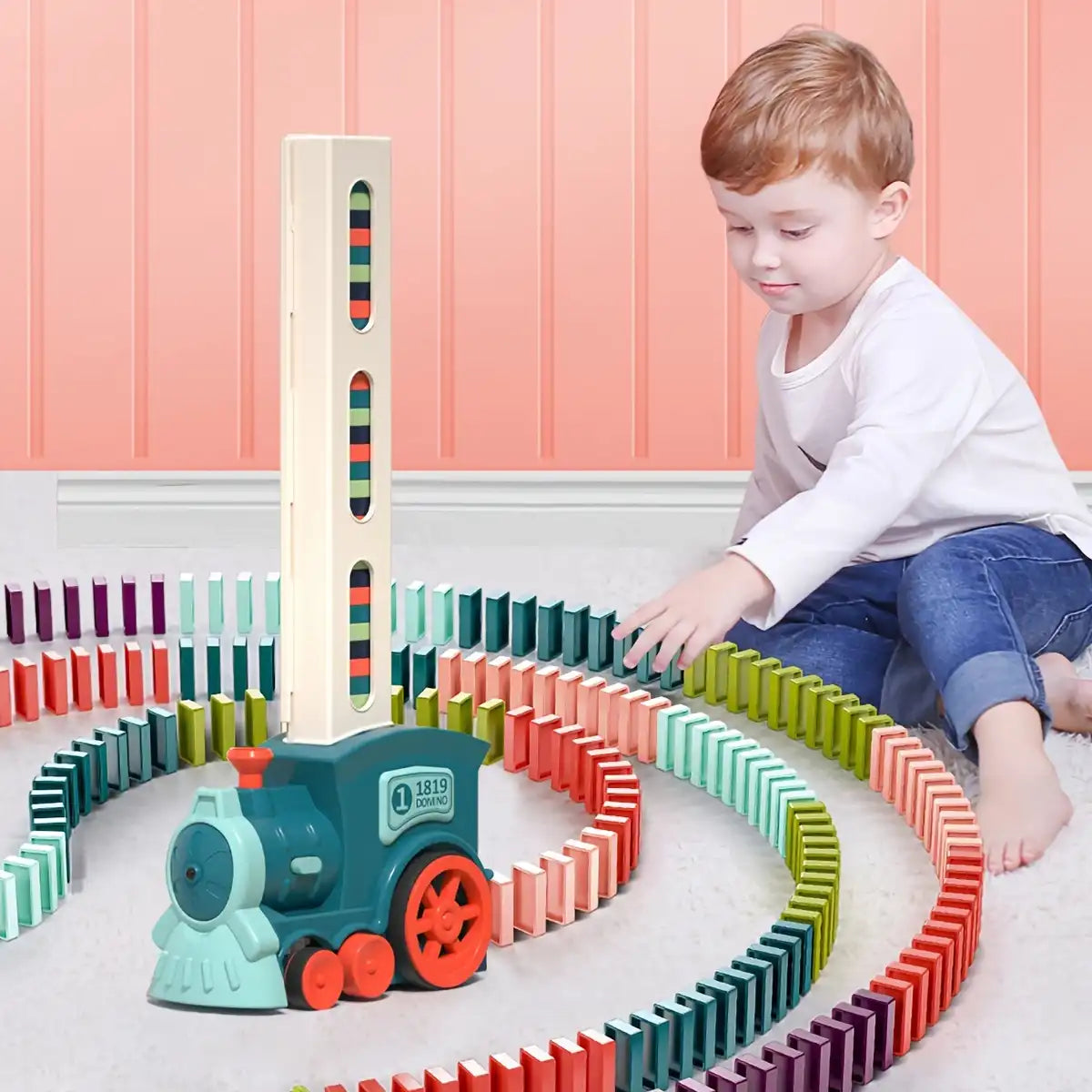 MEACAOFG Dominoes Train Fun Automatic Placement Stand-up Electric Train Educational Children's Toy Car Kids Games Domino Train Toys