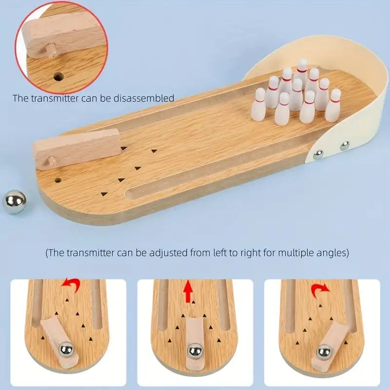MEACAOFG Desktop Mini Bowling Game Set - Desktop Wooden Board, Bowling Shooting Game, Stress Relief Small Finger Toys, Fun Trick Gift