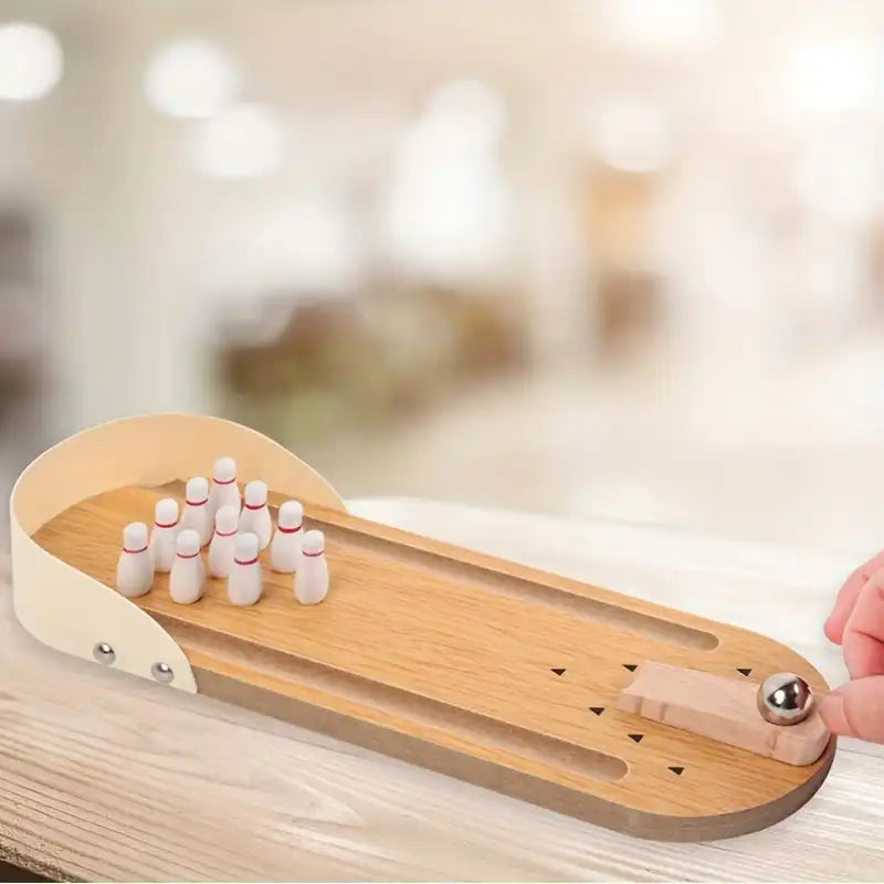 MEACAOFG Desktop Mini Bowling Game Set - Desktop Wooden Board, Bowling Shooting Game, Stress Relief Small Finger Toys, Fun Trick Gift