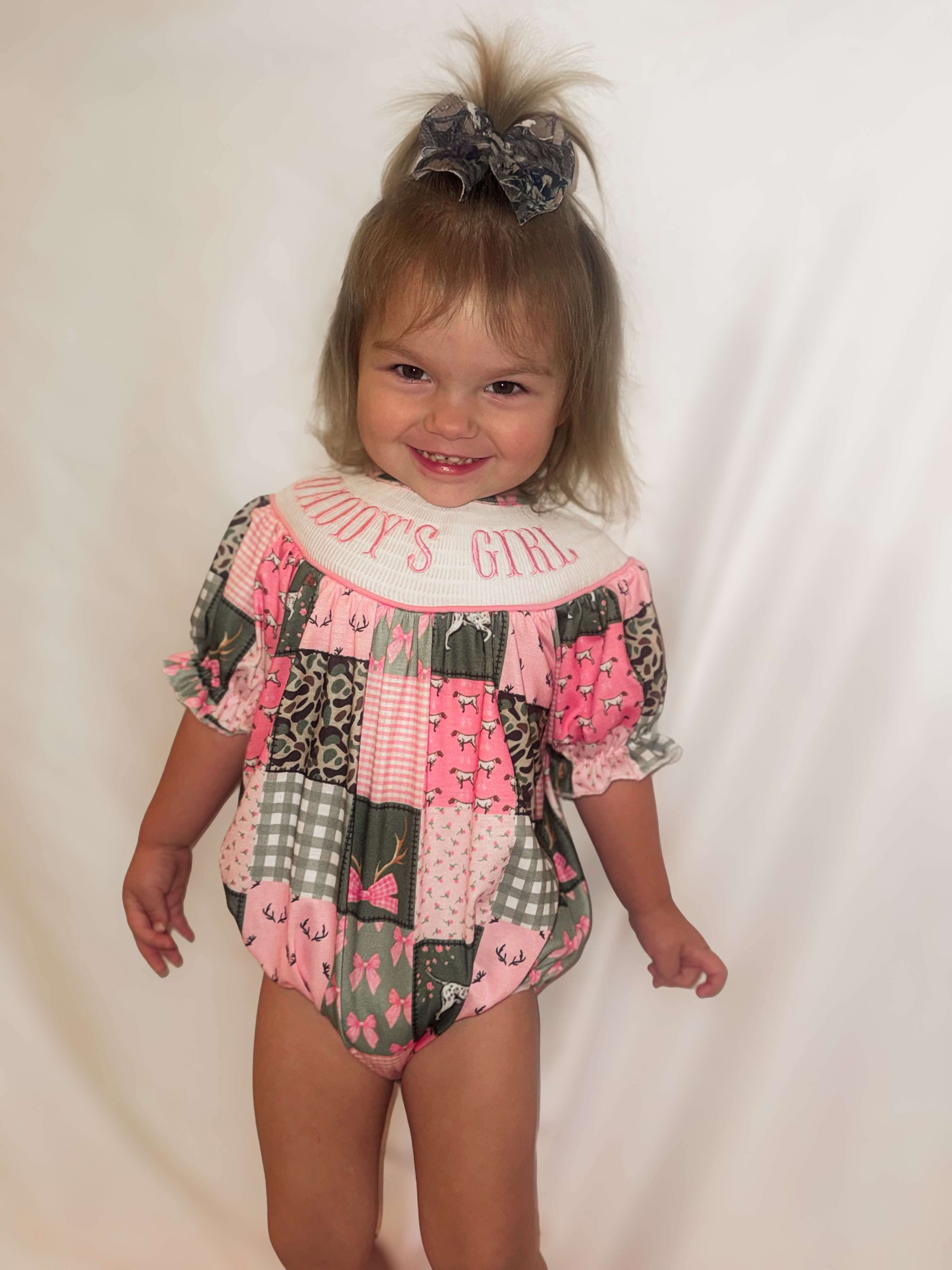 Smocked hunting daddys girl romper