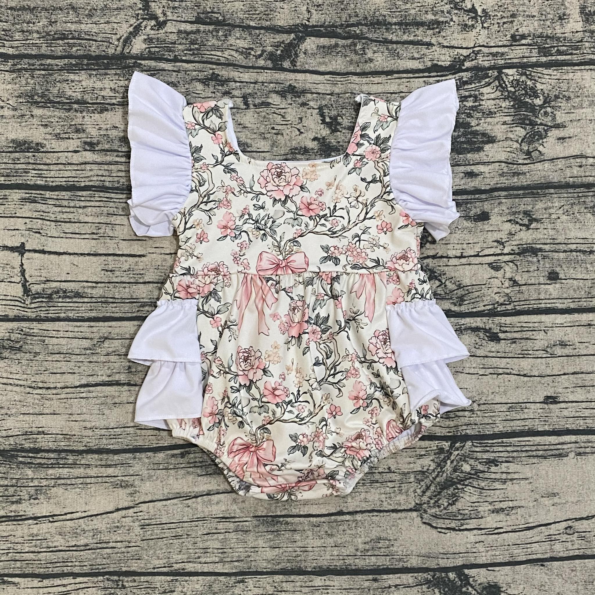 Floral bows ruffle romper