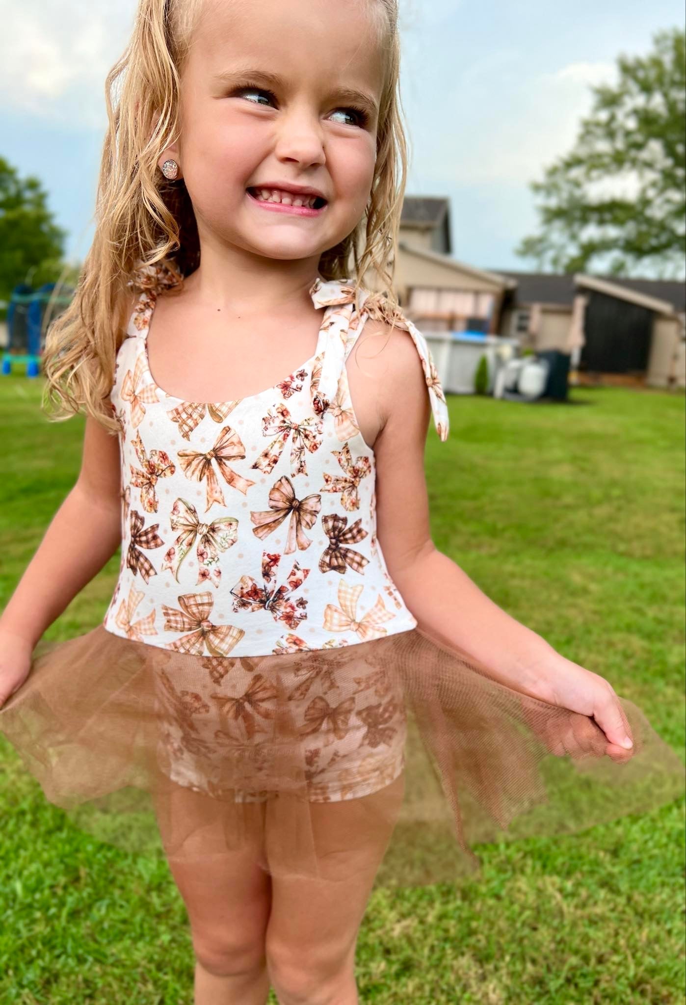 Fall bows mesh tie romper