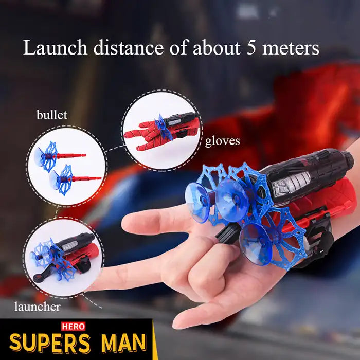 MEACAOFG Spider-Man launcher suction cups gloves spit silk can send shooting soft bullet gun manual toy gun boys children's gifts