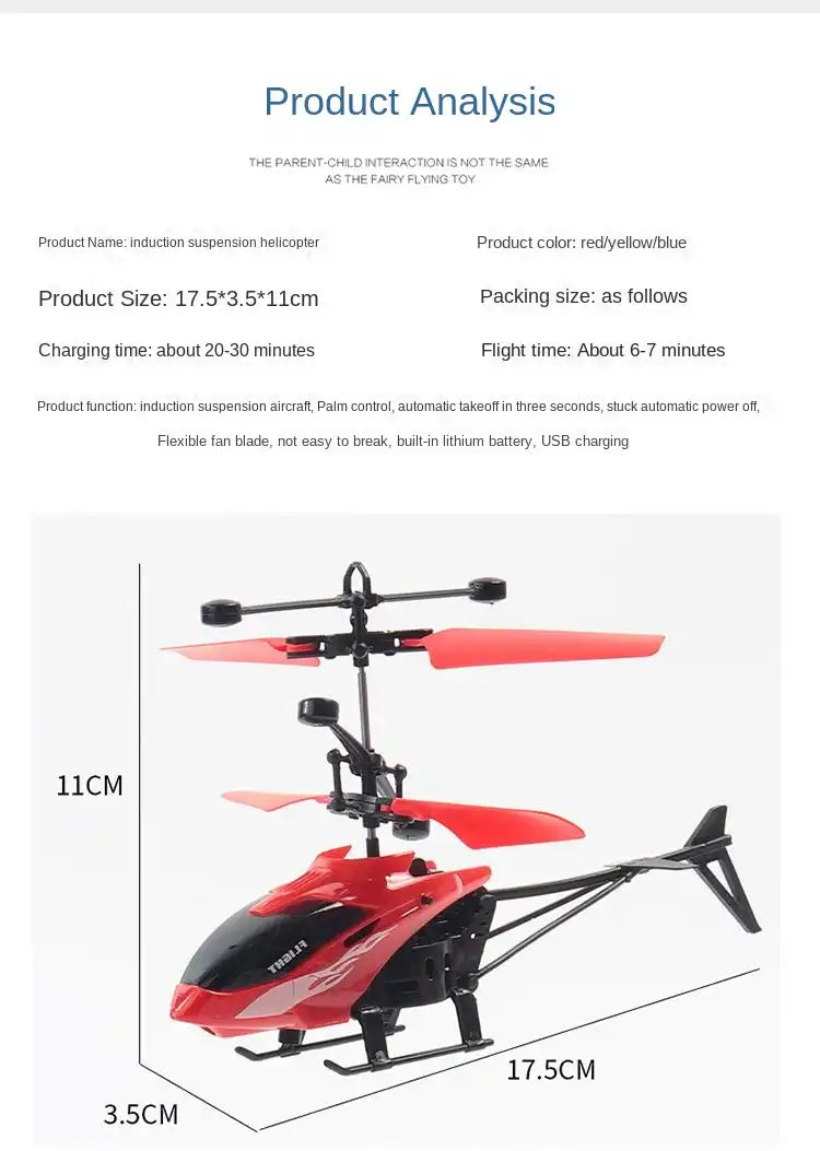 MEACAOFG Two channels hovering remote control helicopter fall-proof induction hovercraft rechargeable light aircraft children's toys children's gifts