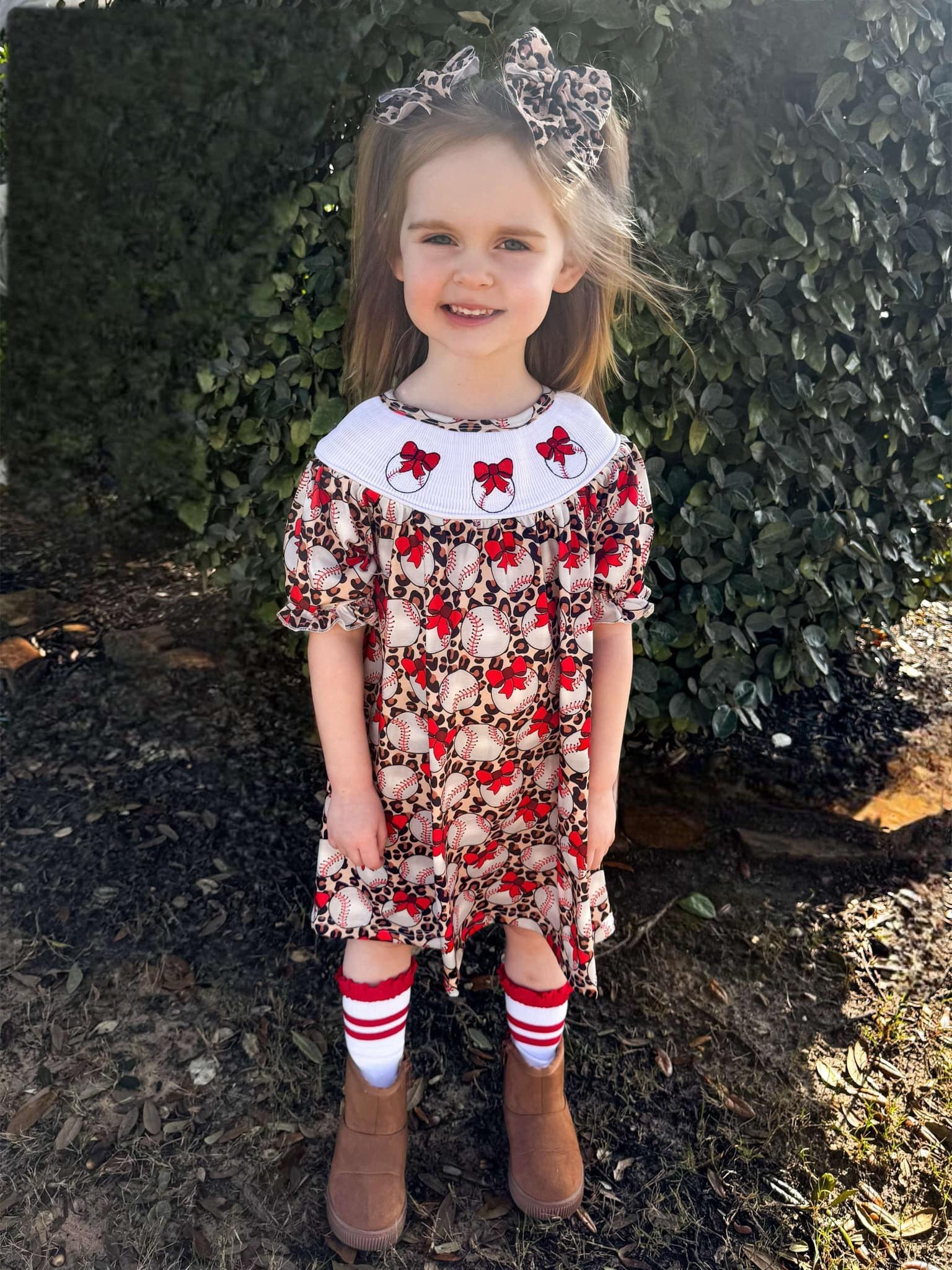 Smocked leopard baseball Dress