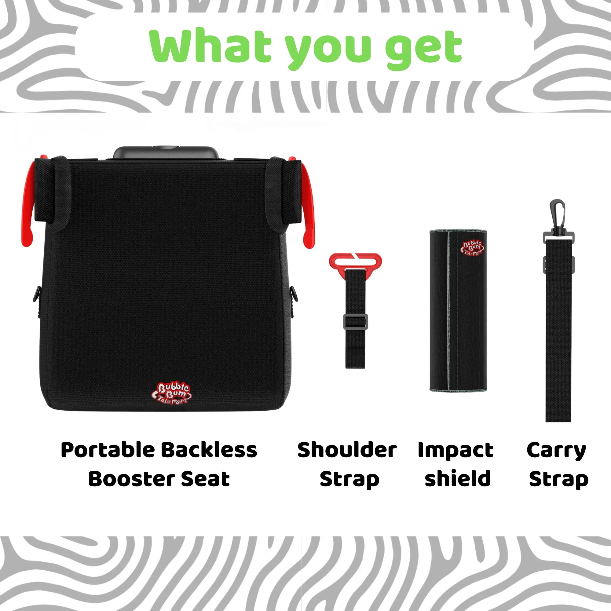 BubbleBum Teleport Backless Booster Car Seat, Kids Booster Seat for Car 40-100 lbs, Telescopic Portable Carseat, Ideal for Everyday Use and Foldable for Travel, - Black✔️