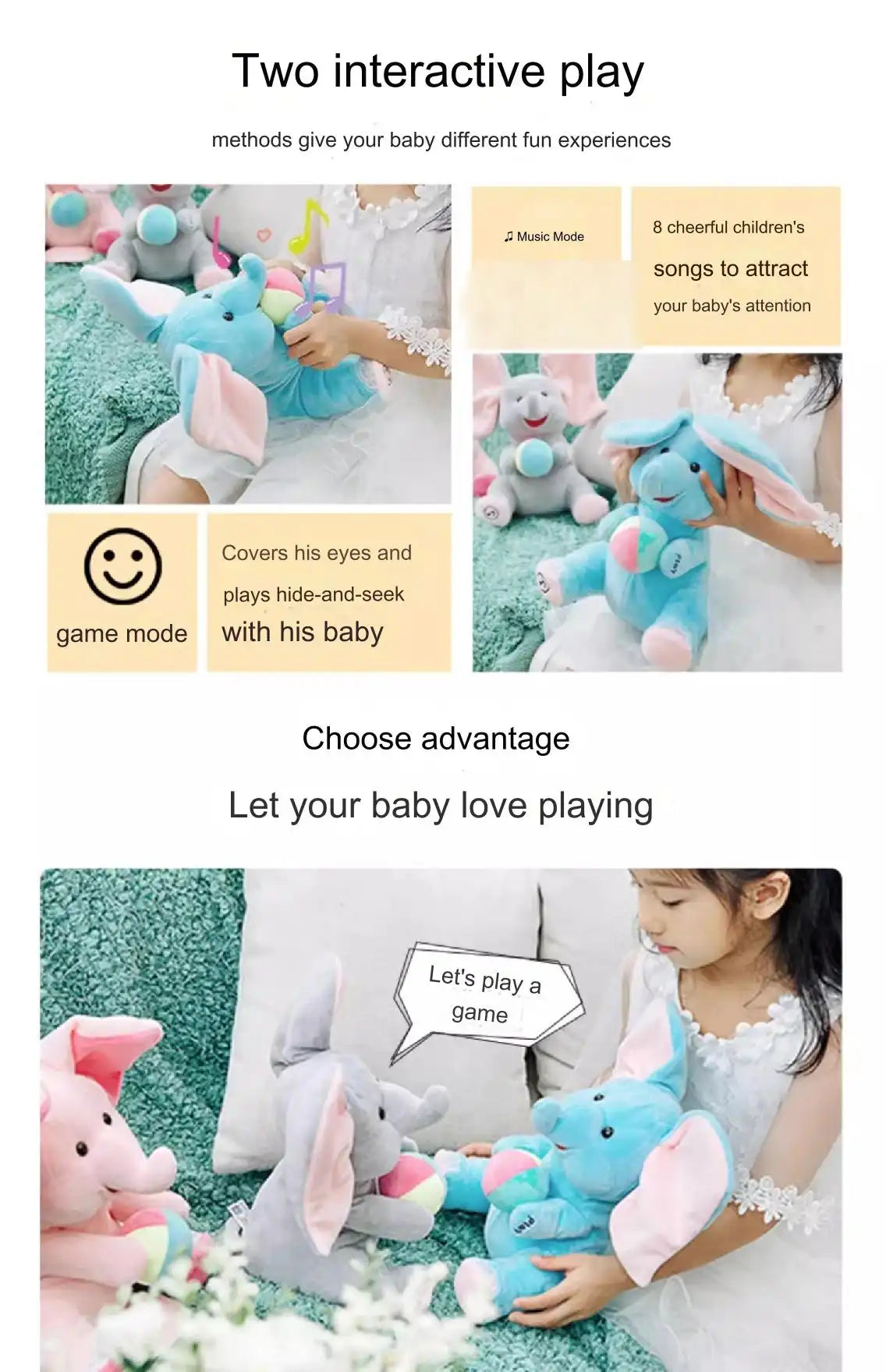 MEACAOFG™ Interactive Baby Elephant Plush Toy - Musical Peek-a-Boo Educational Toy for Infants & Toddlers