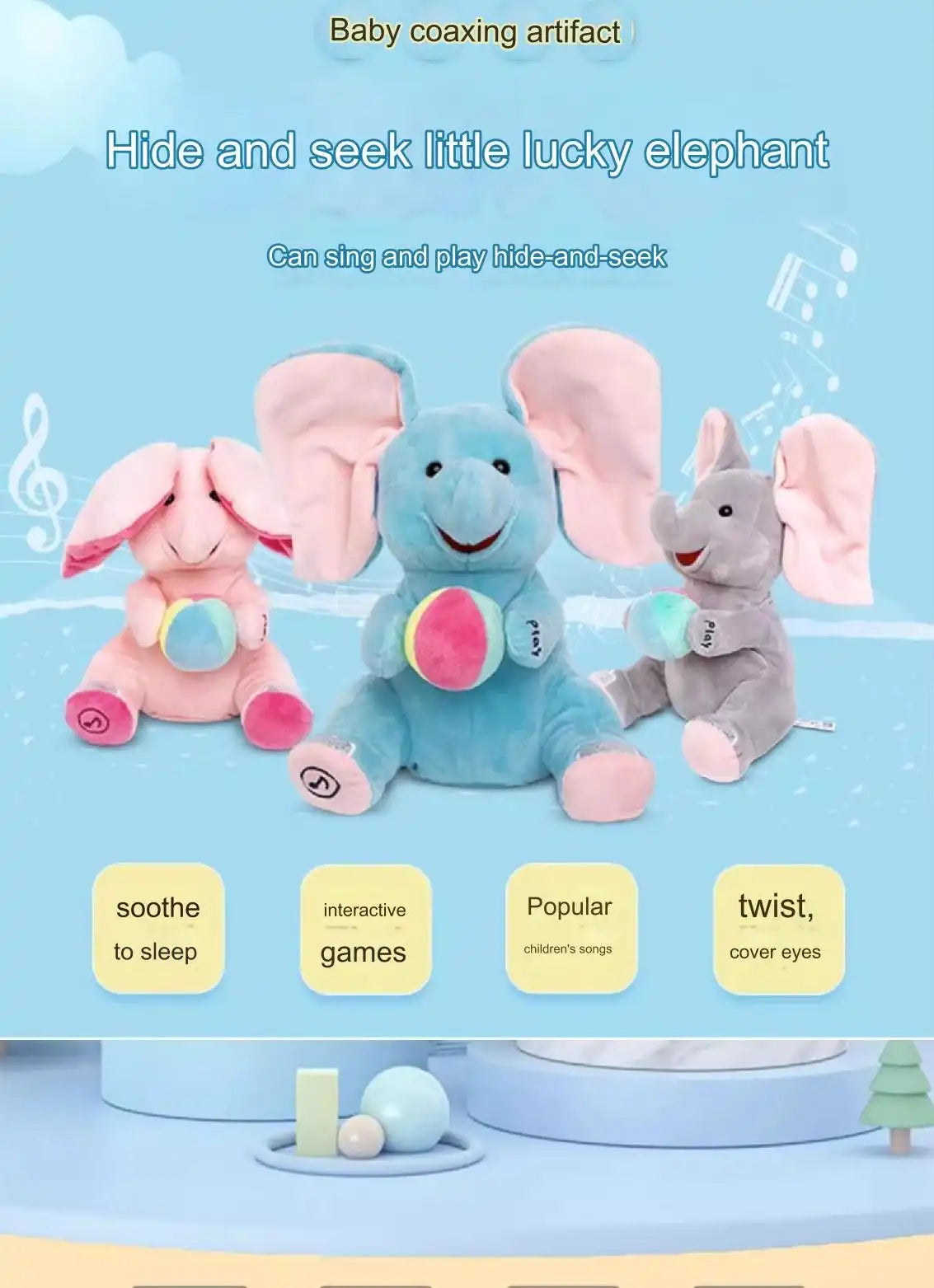 MEACAOFG™ Interactive Baby Elephant Plush Toy - Musical Peek-a-Boo Educational Toy for Infants & Toddlers