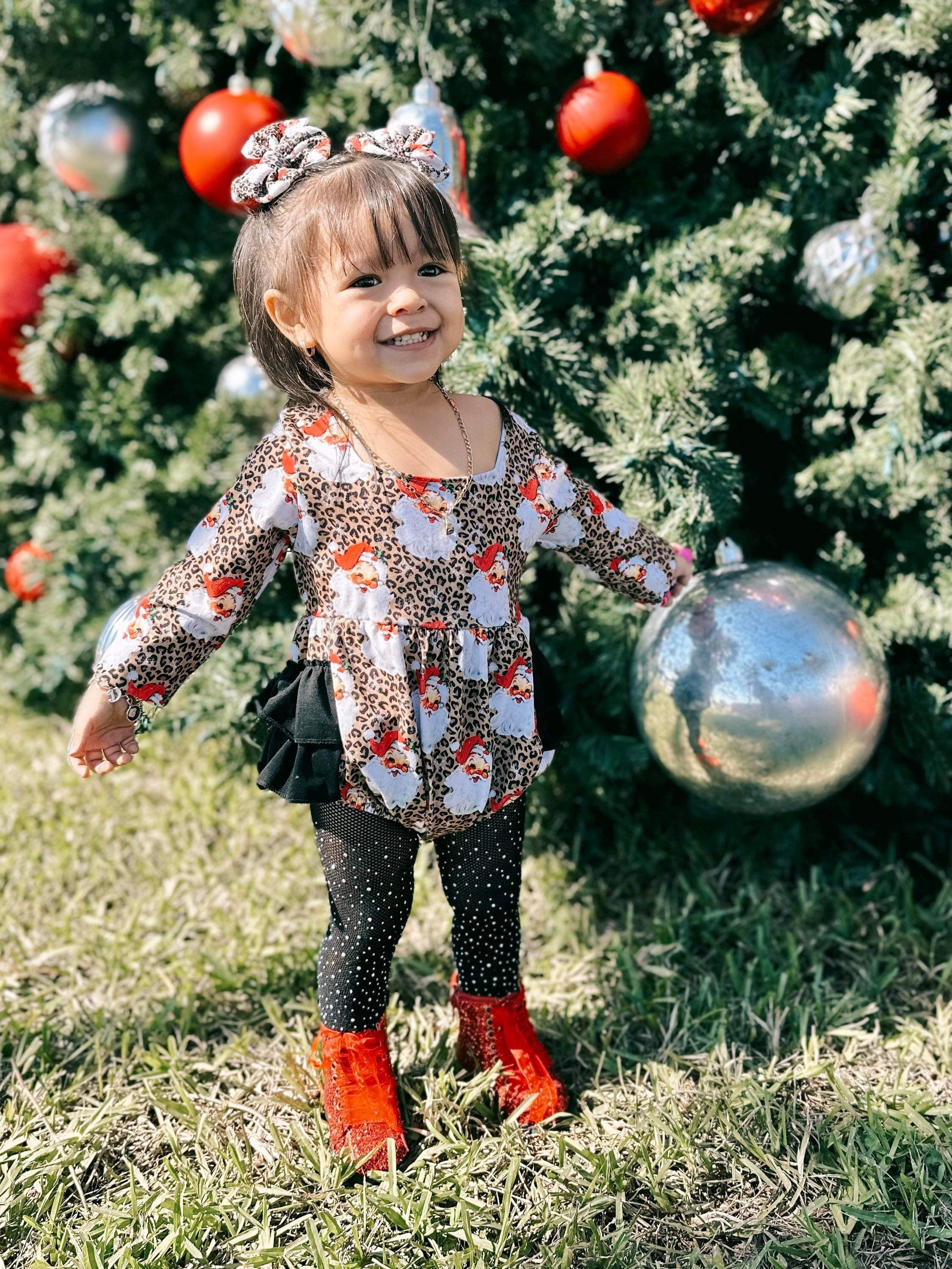 Leopard Santa ruffle romper