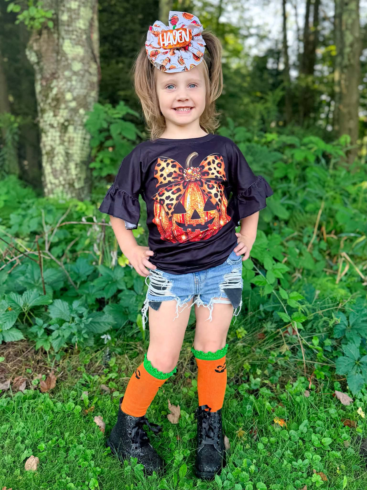 Pumpkin bow ruffle top