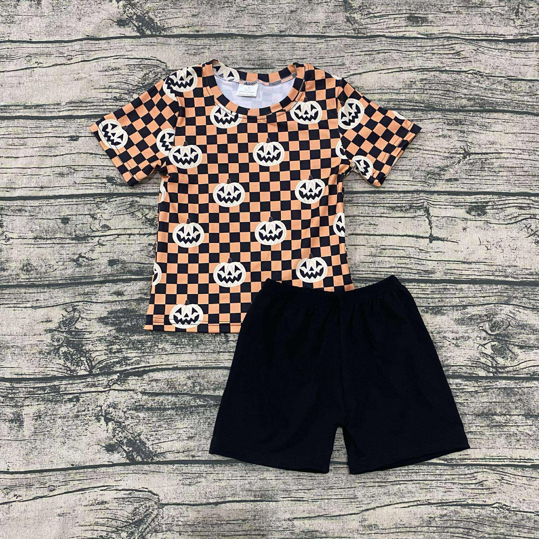 Checkered pumpkin boys set