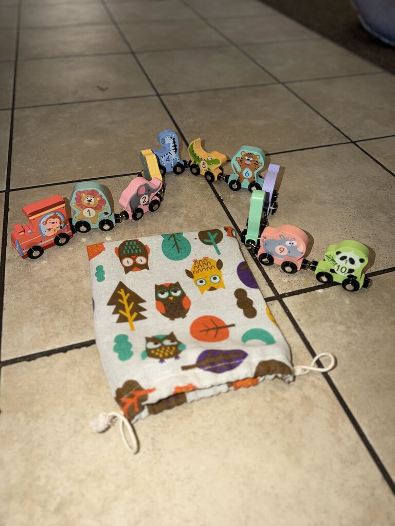Wooden Magentic animal train w/ bag