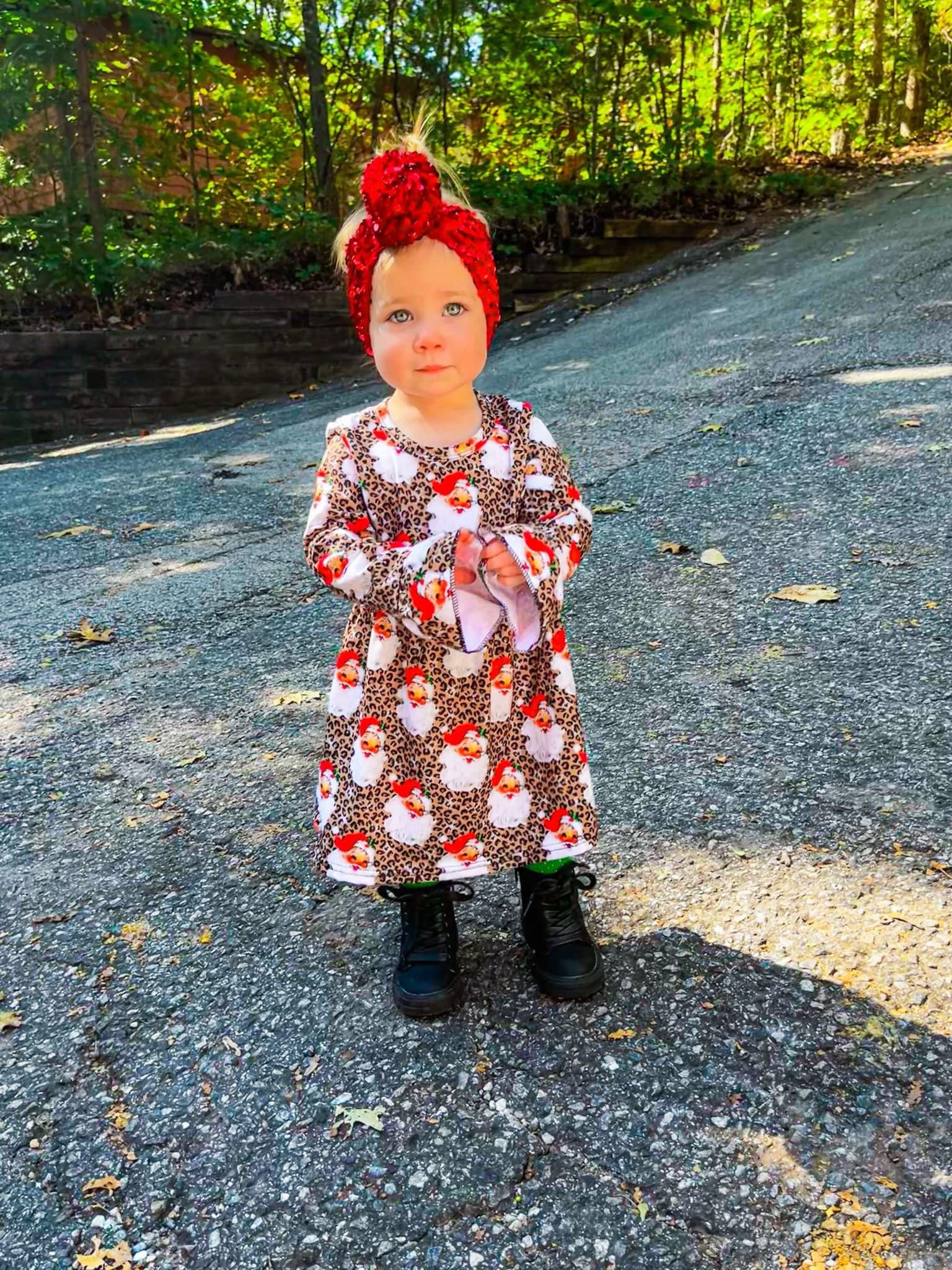 Leopard santa bell sleeve dress