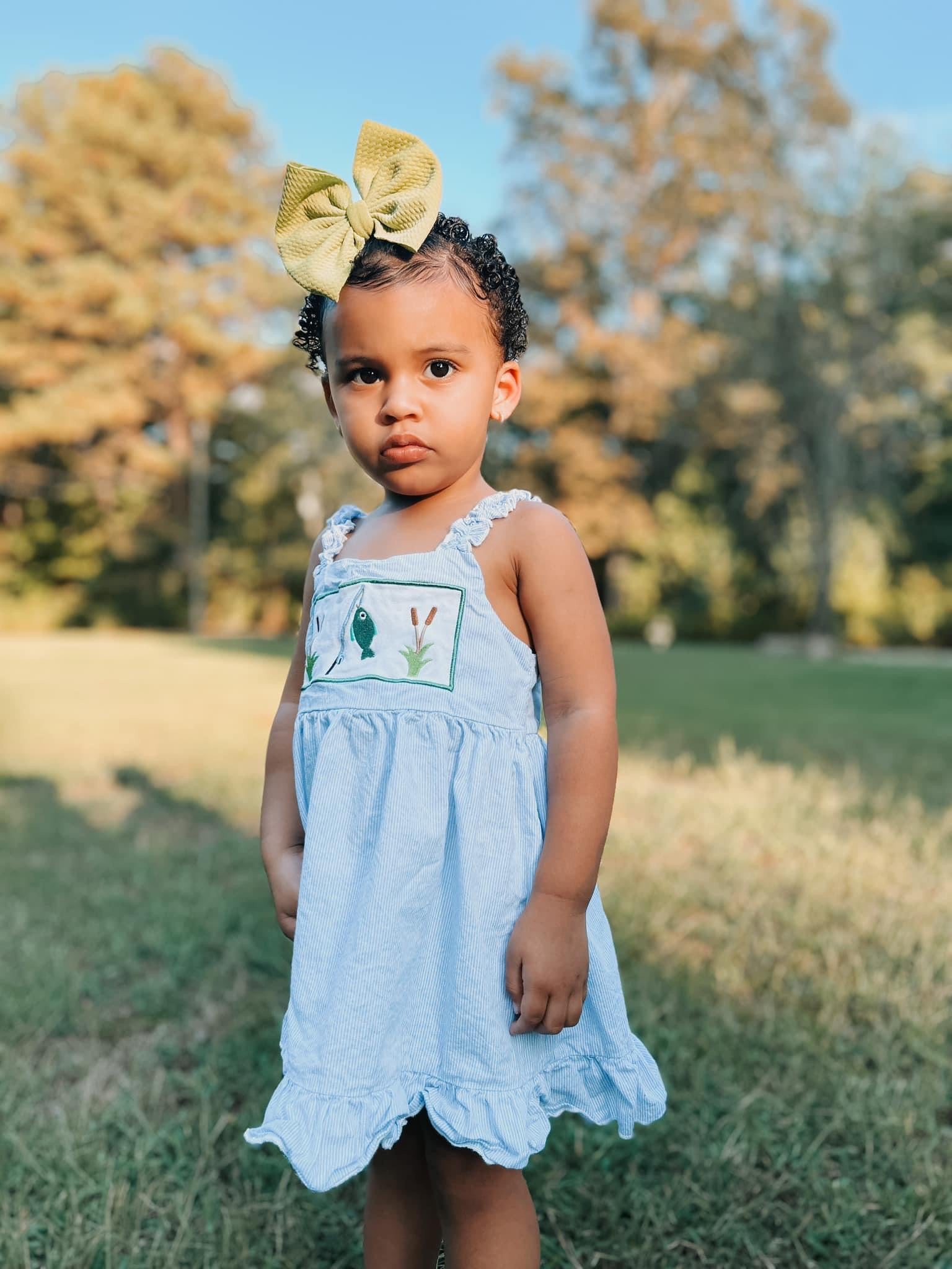 Blue fishing appliqué dress