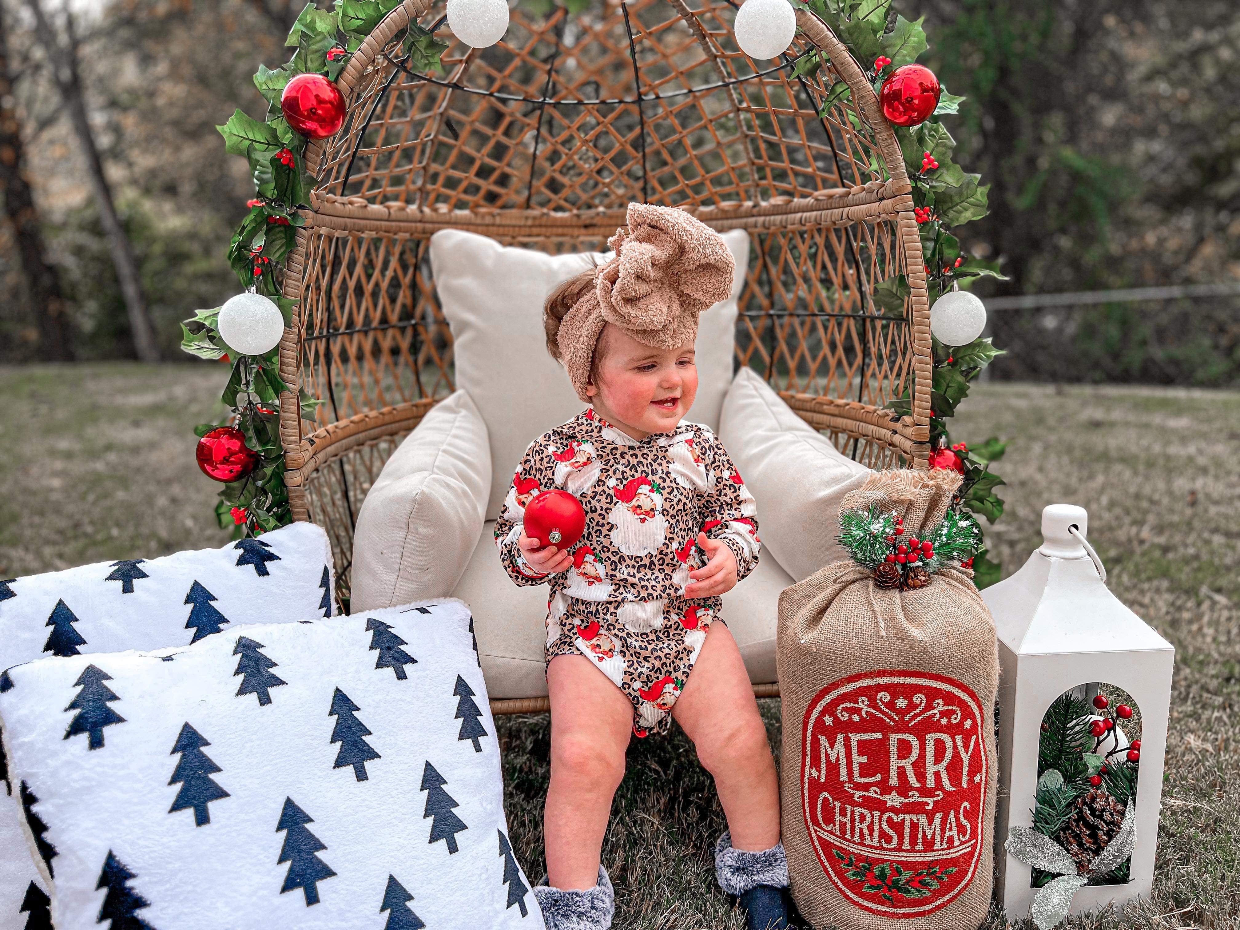 Leopard Santa Ribbed Hooded romper